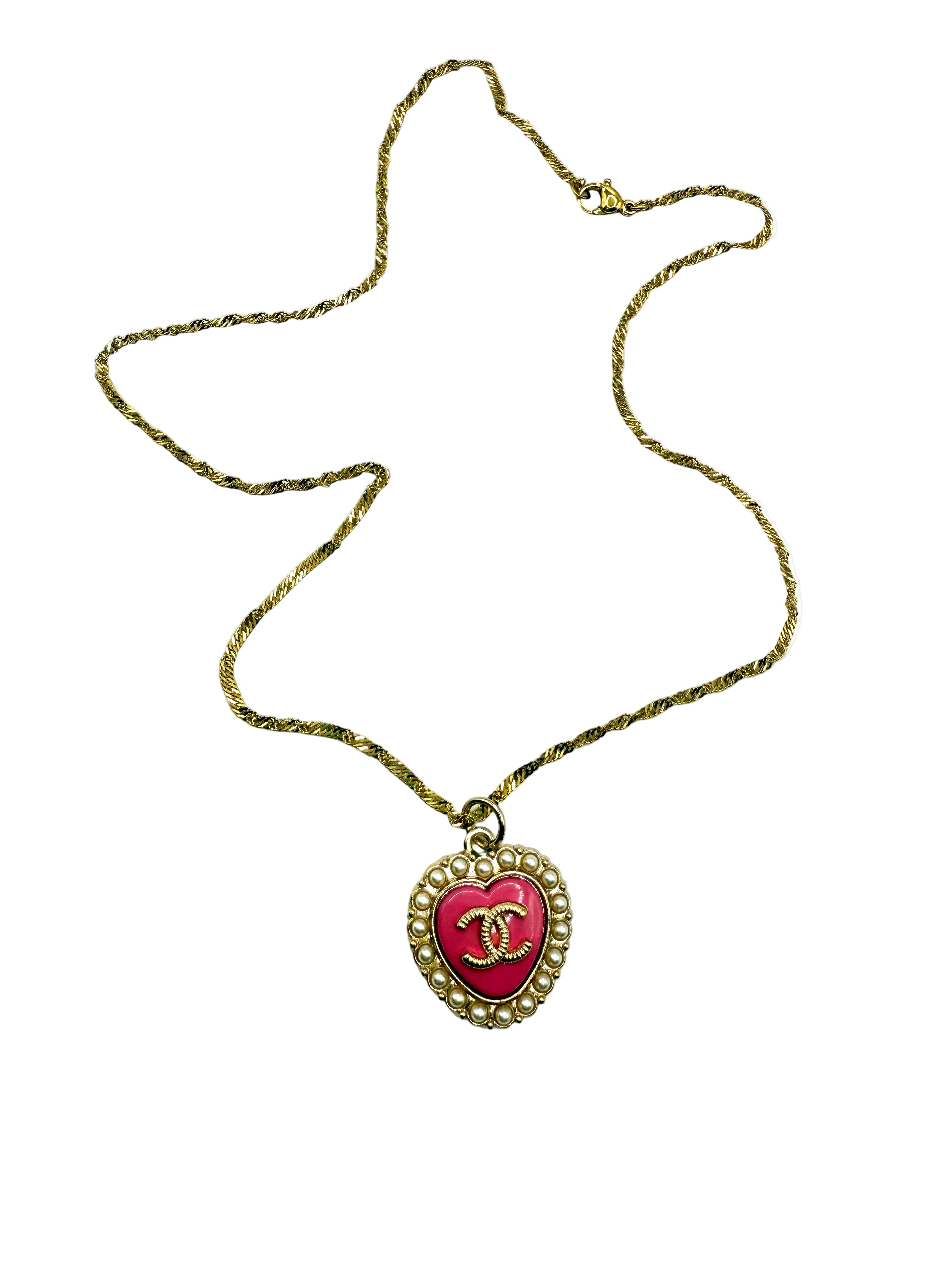 REPURPOSED PINK PEARL HEART CHARM 16” NECKLACE