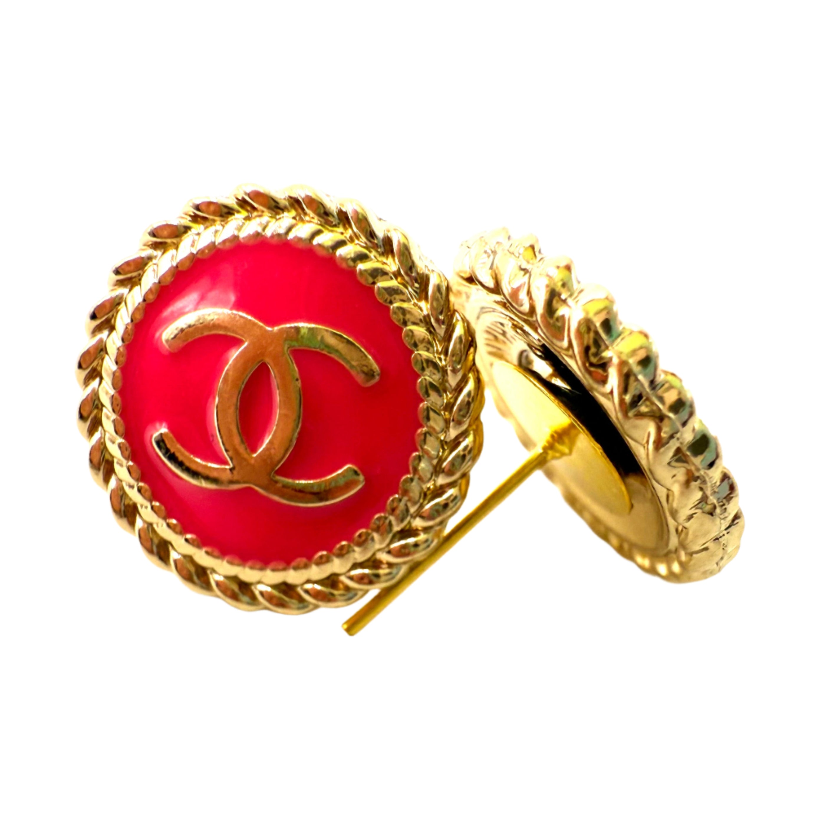 REPURPOSED BUTTON ELECTRIC PINK ANNA STUDS