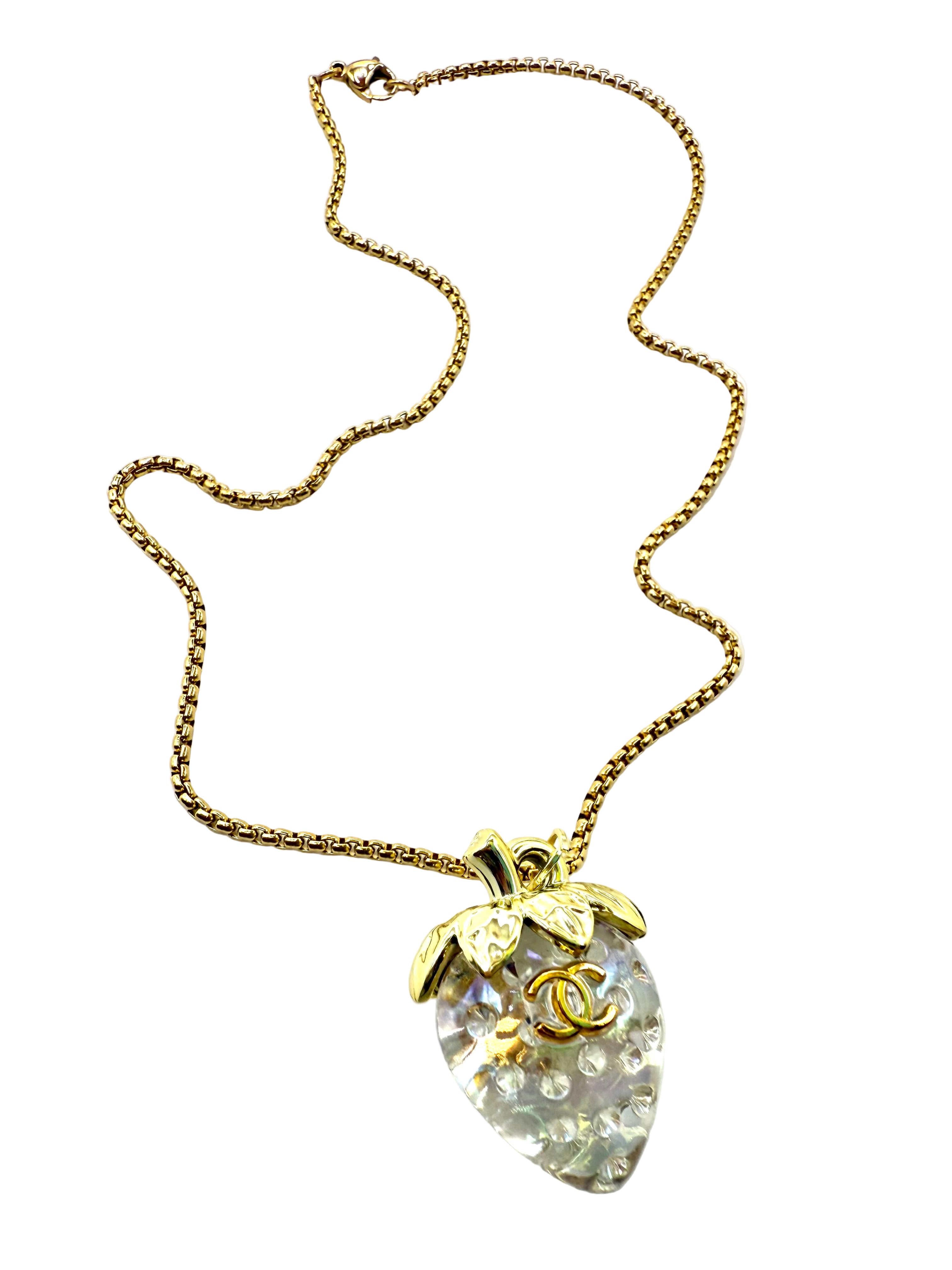 REPURPOSED CLEAR STRAWBERRY CHARM NECKLACE