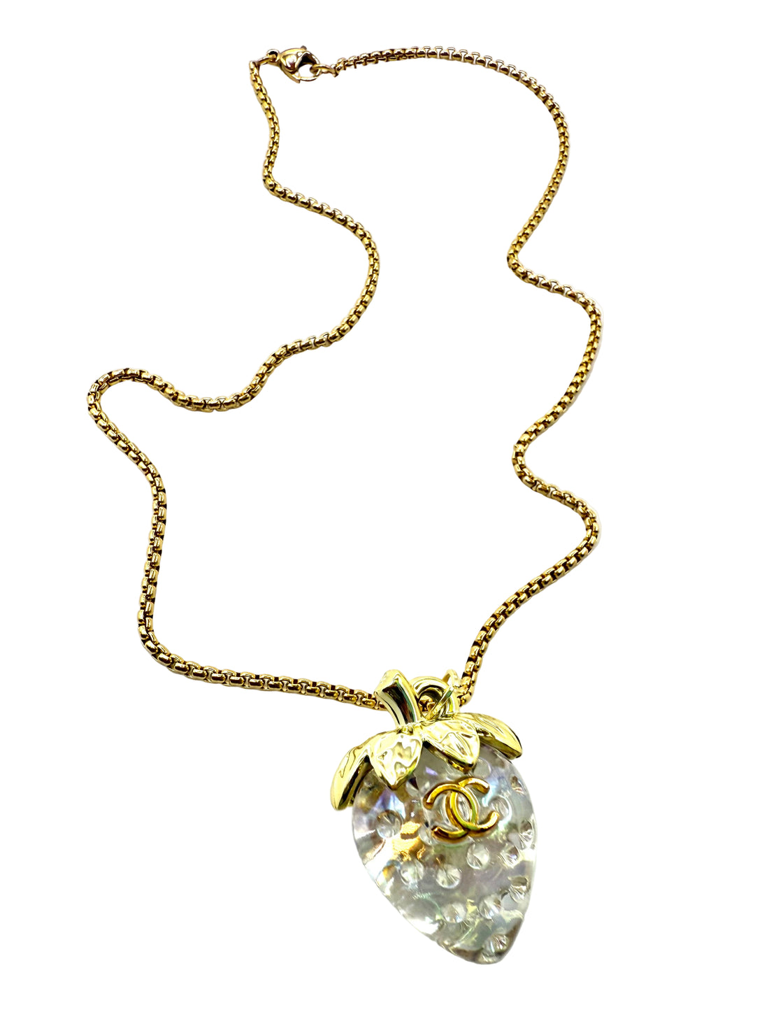 REPURPOSED CLEAR STRAWBERRY CHARM NECKLACE