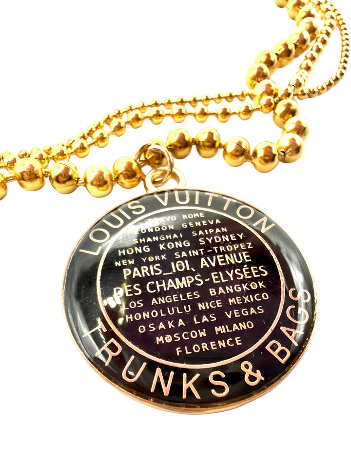 REPURPOSED LARGE BLACK TAG THREE LAYER NECKLACE