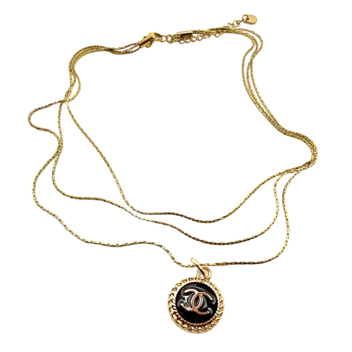 REPURPOSED BLACK PETITE CHARM THREE LAYER NECKLACE