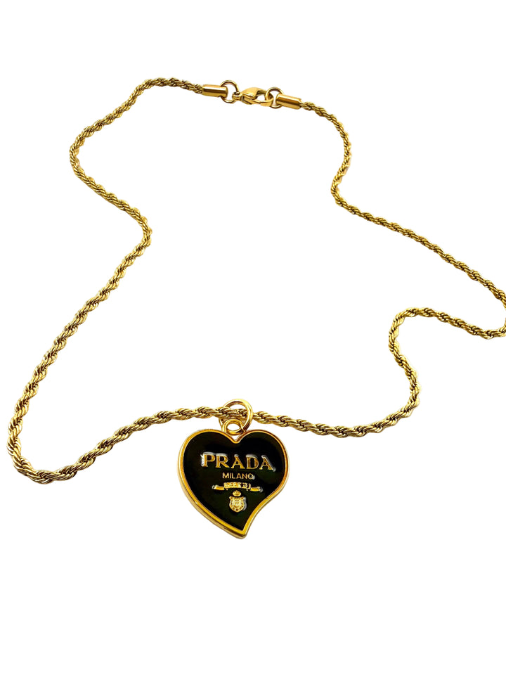 REPURPOSED BLACK HEART CHARM NECKLACE