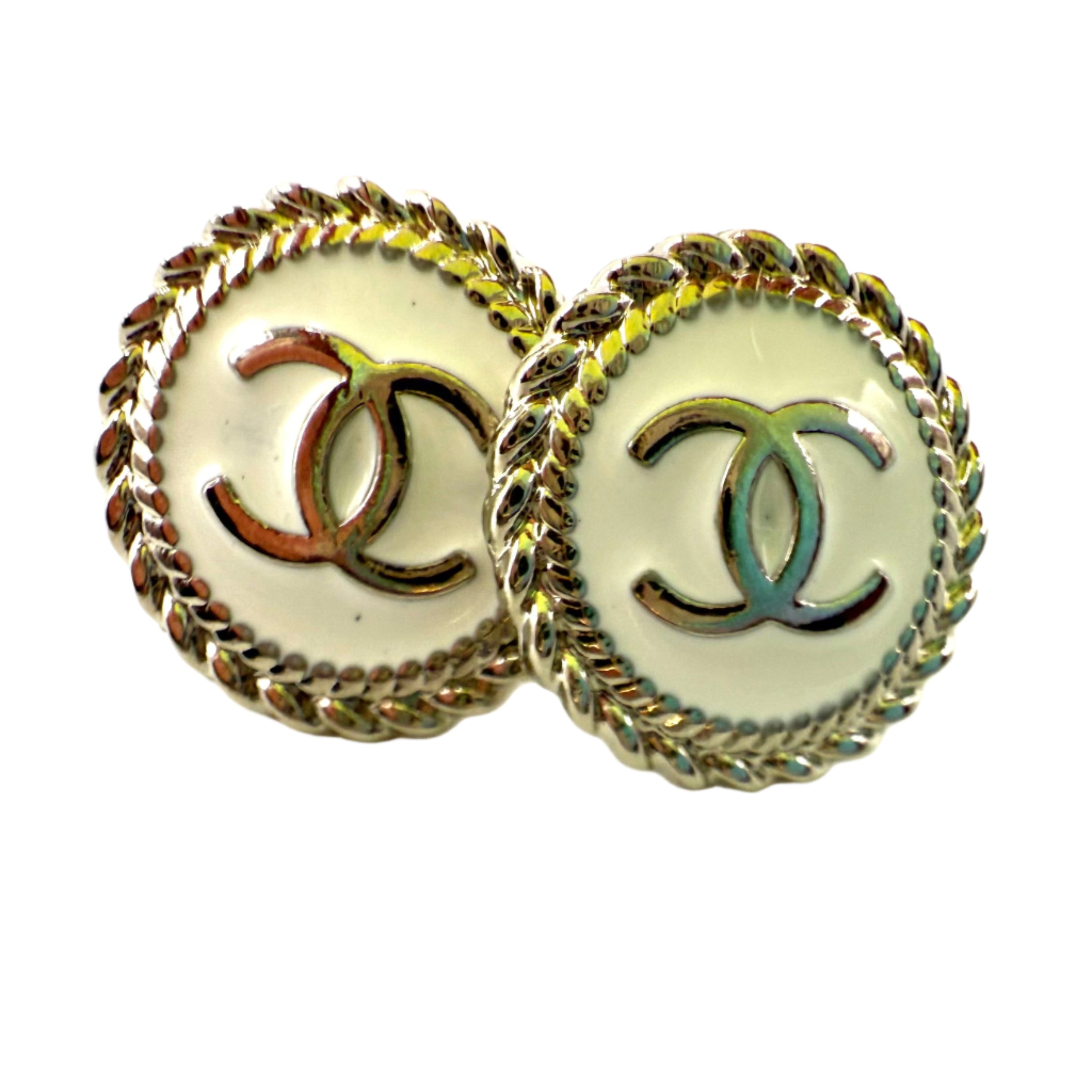 REPURPOSED BUTTON WHITE/SILVER ANNA STUDS