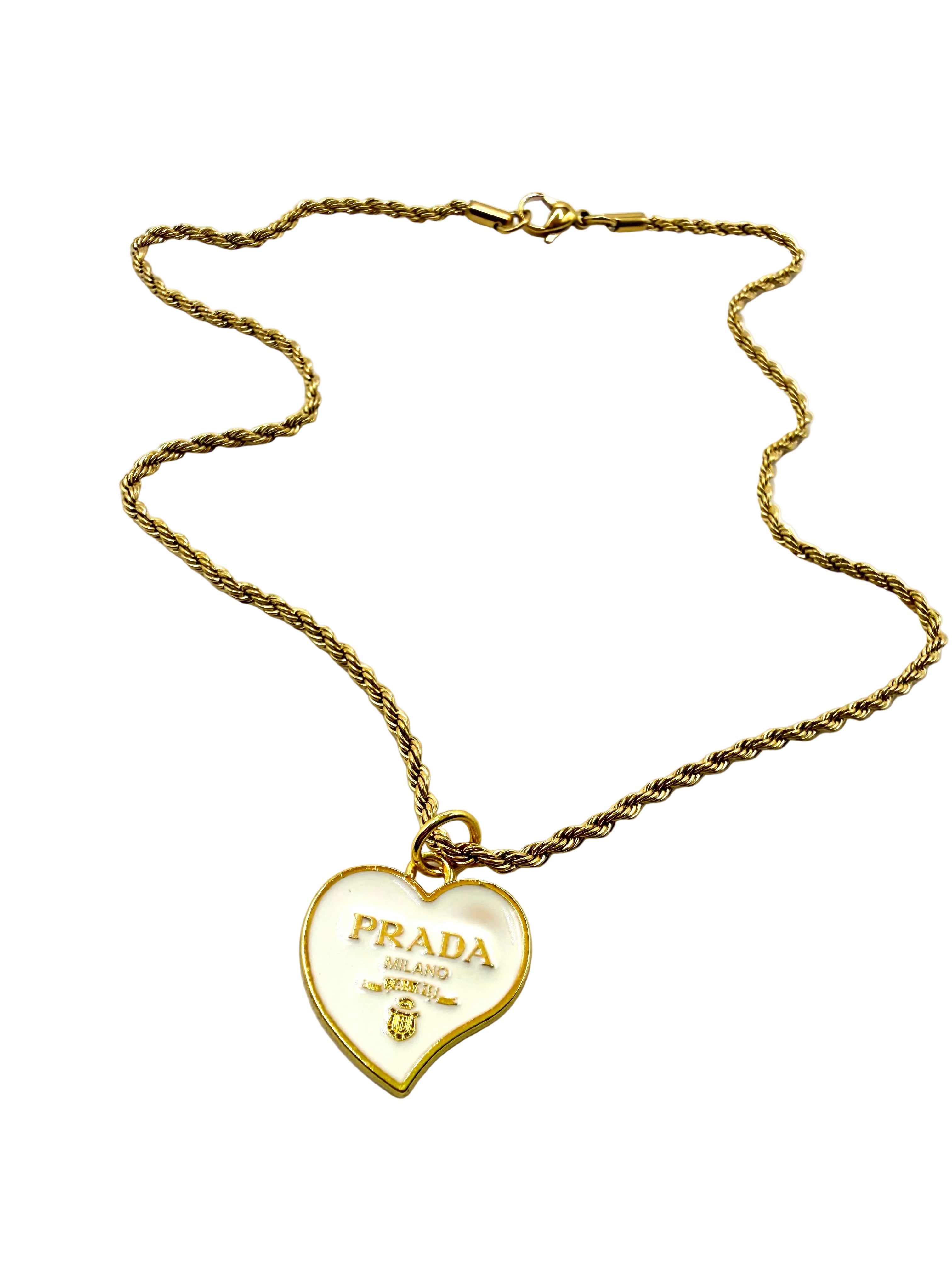 REPURPOSED WHITE HEART CHARM NECKLACE
