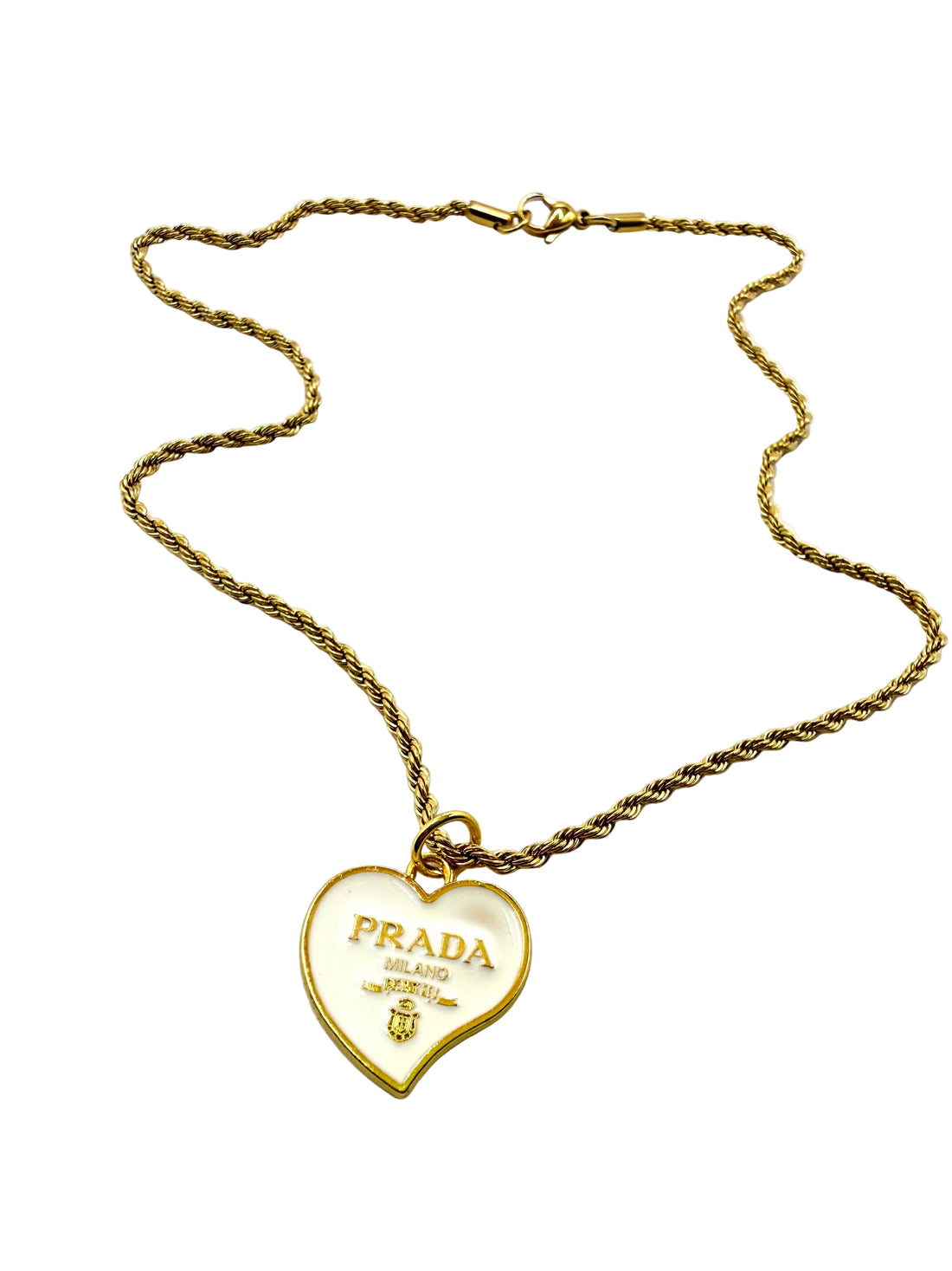 REPURPOSED WHITE HEART CHARM NECKLACE