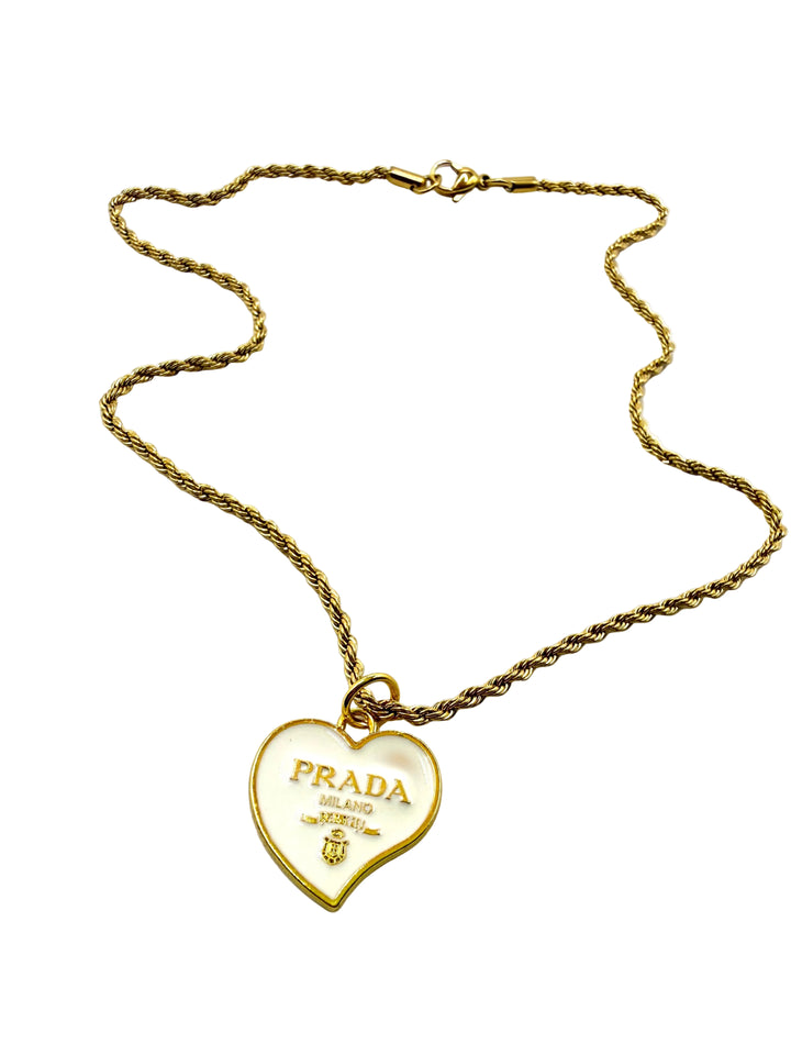 REPURPOSED WHITE HEART CHARM NECKLACE