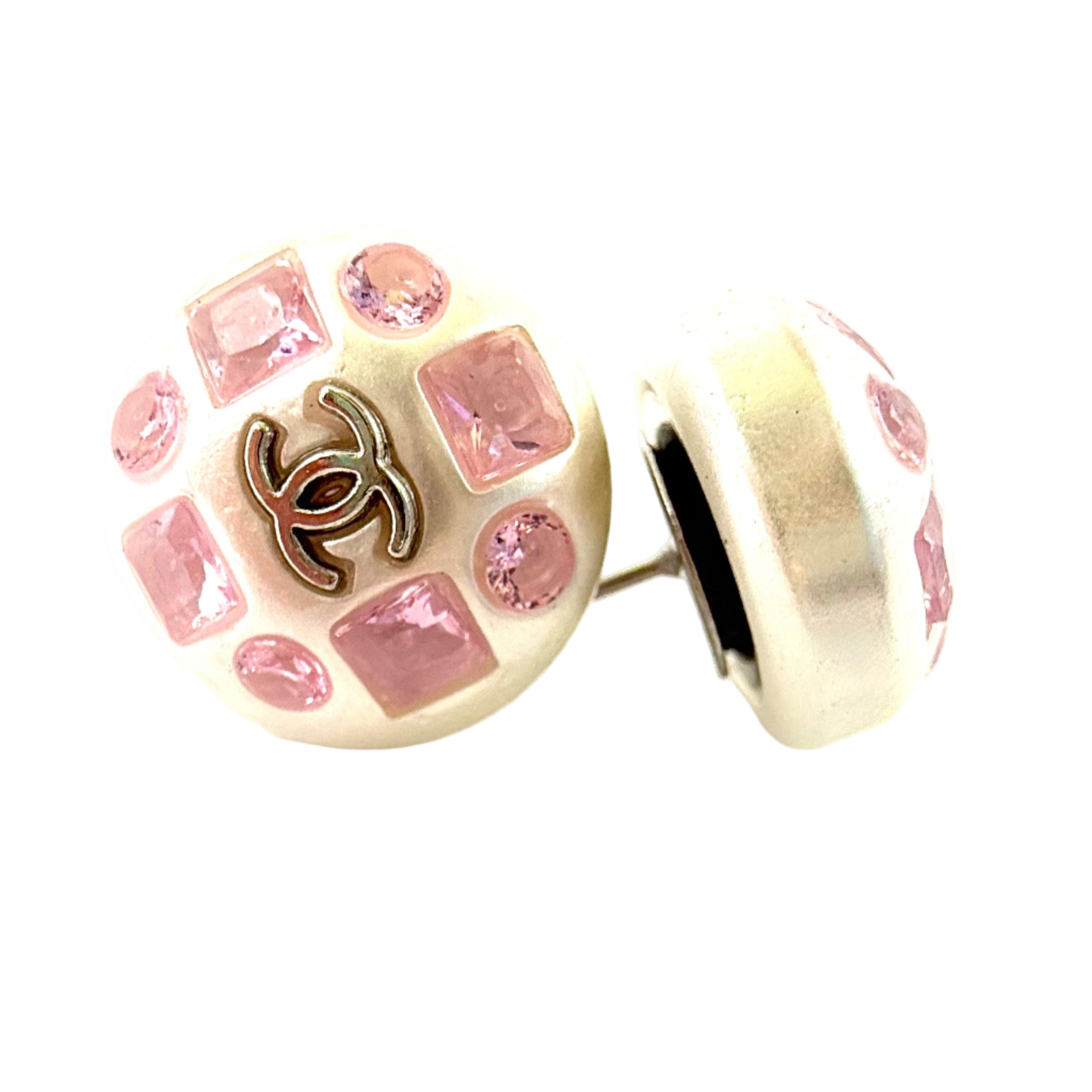 REPURPOSED BUTTON PINK GLITZ STUDS