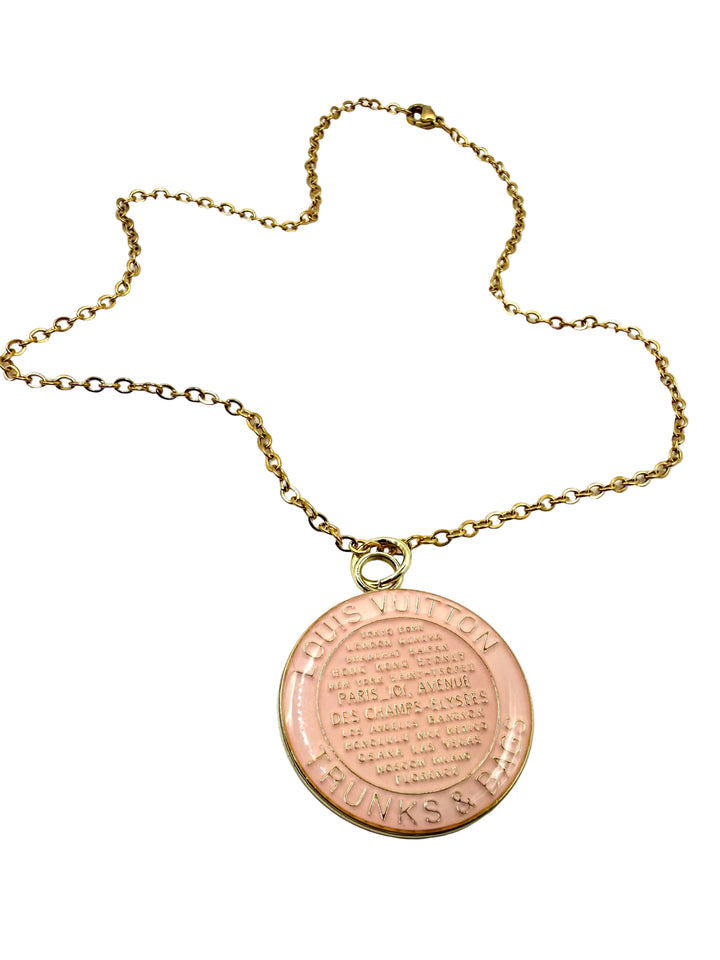 REPURPOSED LARGE PALE PINK TAG NECKLACE