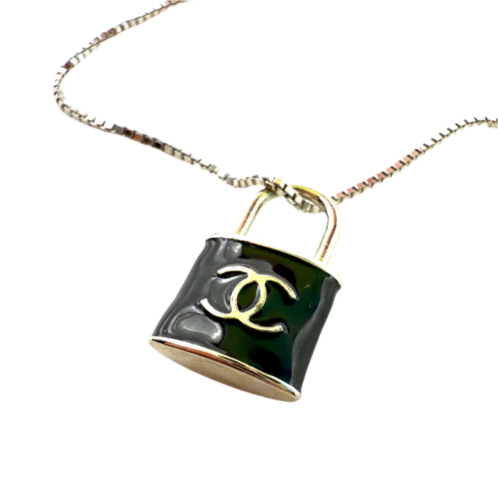 REPURPOSED BLACK LOCK CHARM NECKLACE
