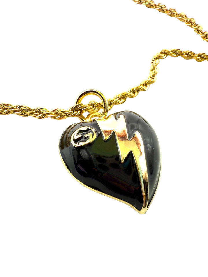 REPURPOSED CHARM BLACK LIGHTNING HEART NECKLACE