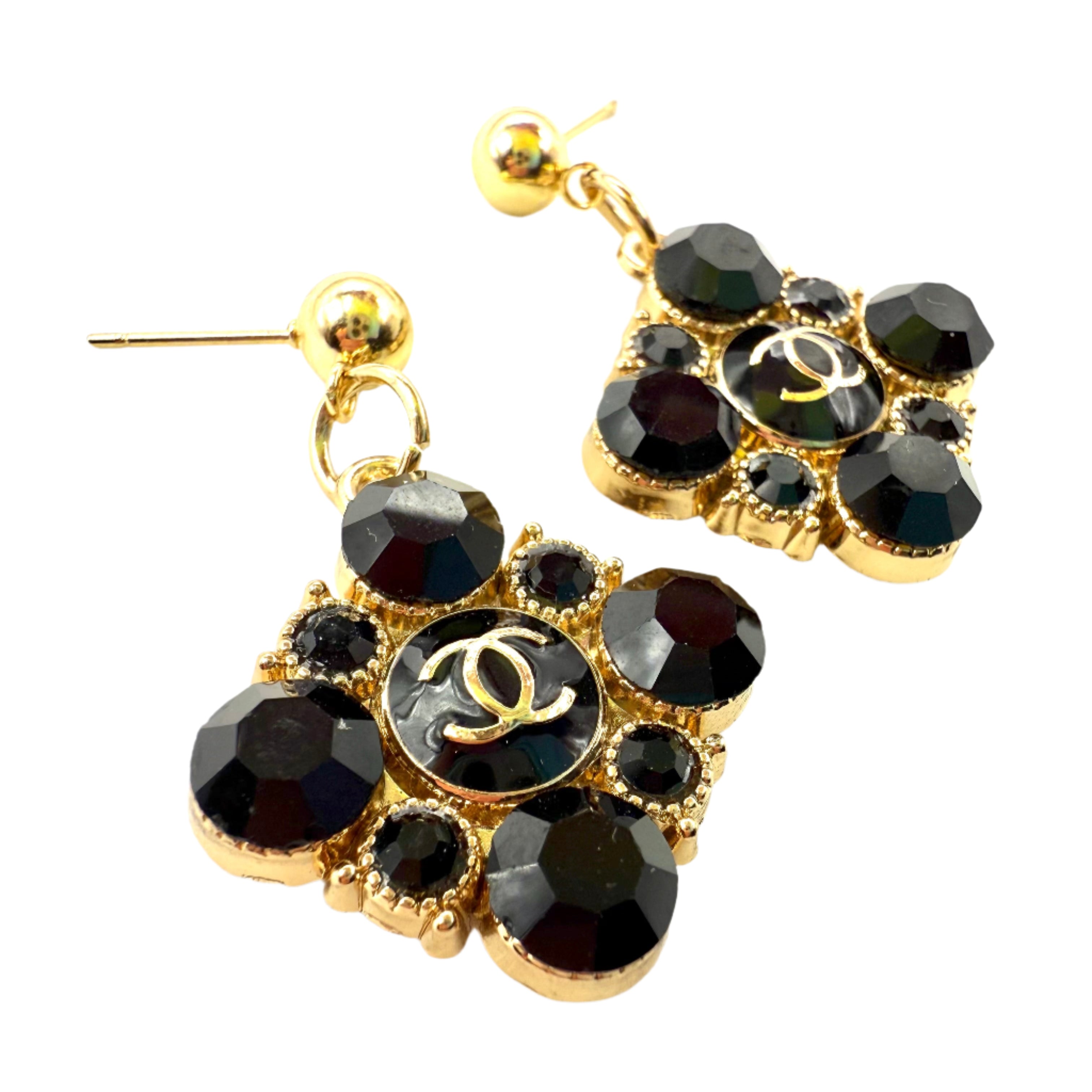 REPURPOSED CHARM BLACK DIAMOND EARRINGS