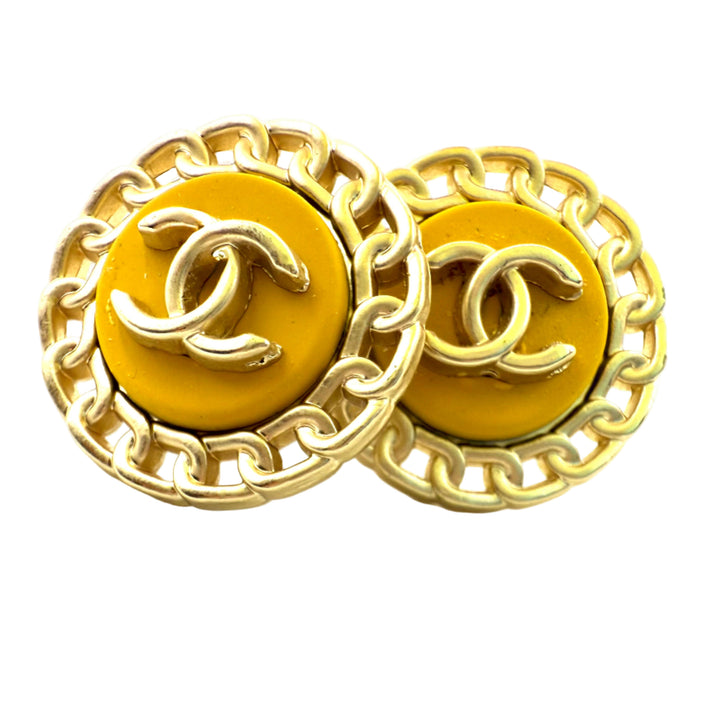 REPURPOSED BUTTON YELLOW REBECCA STUDS