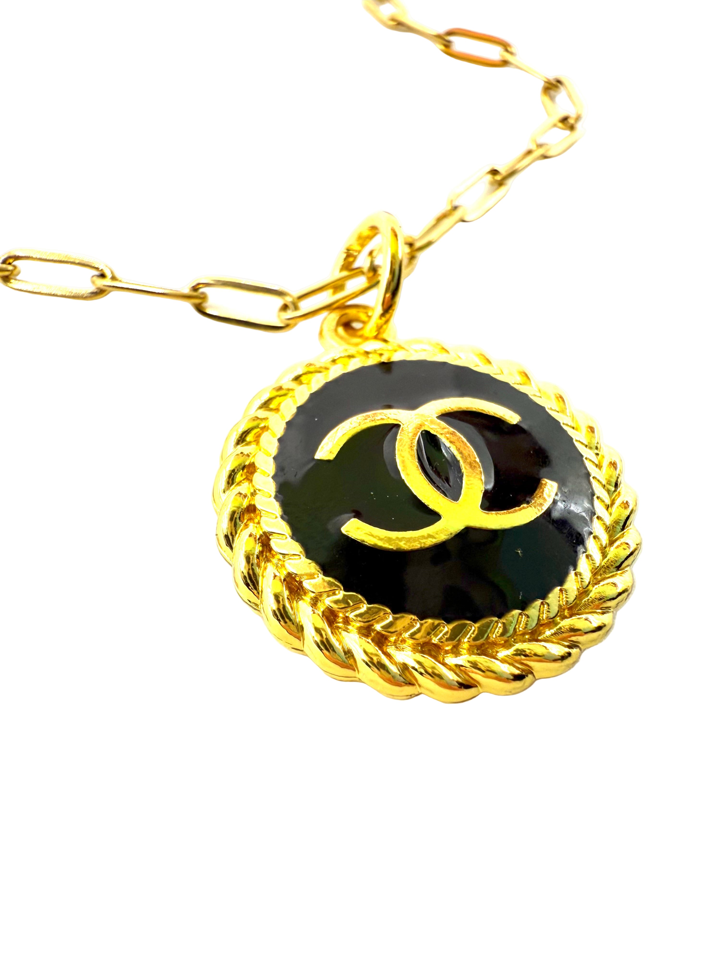 REPURPOSED BLACK/GOLD CHARM 18” PAPERCLIP NECKLACE