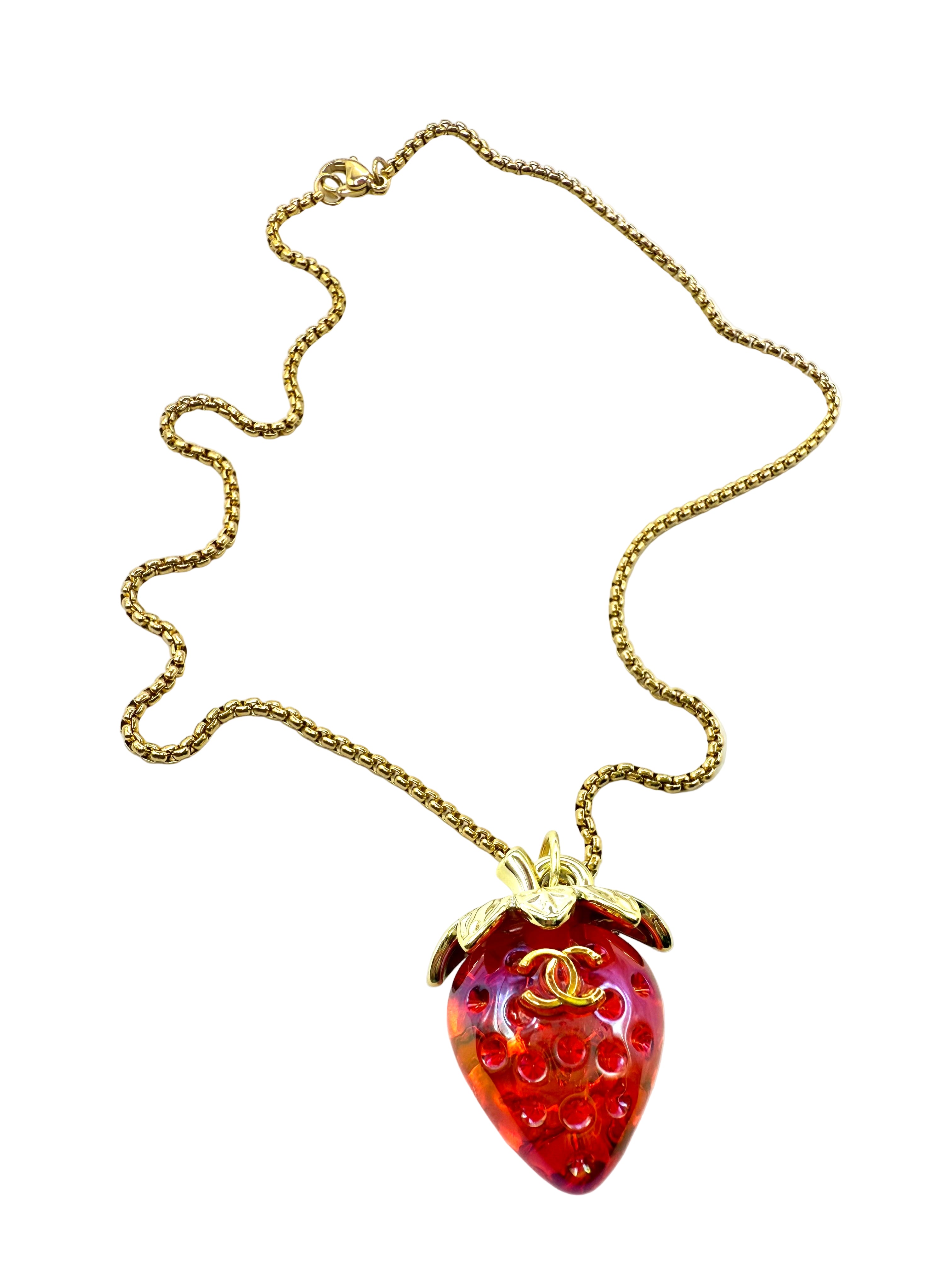 REPURPOSED RED STRAWBERRY CHARM NECKLACE