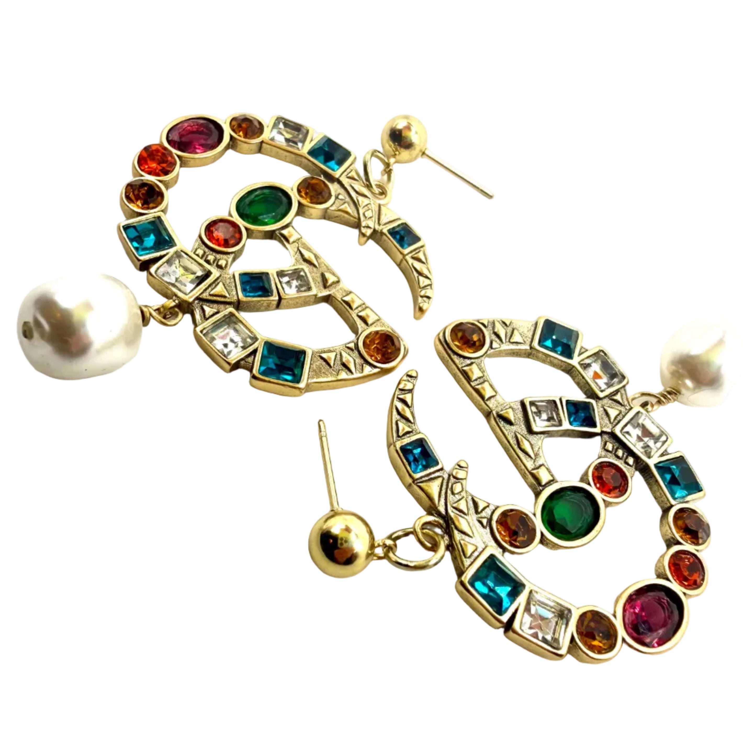 REPURPOSED CHARM RAINBOW PEARL EARRINGS