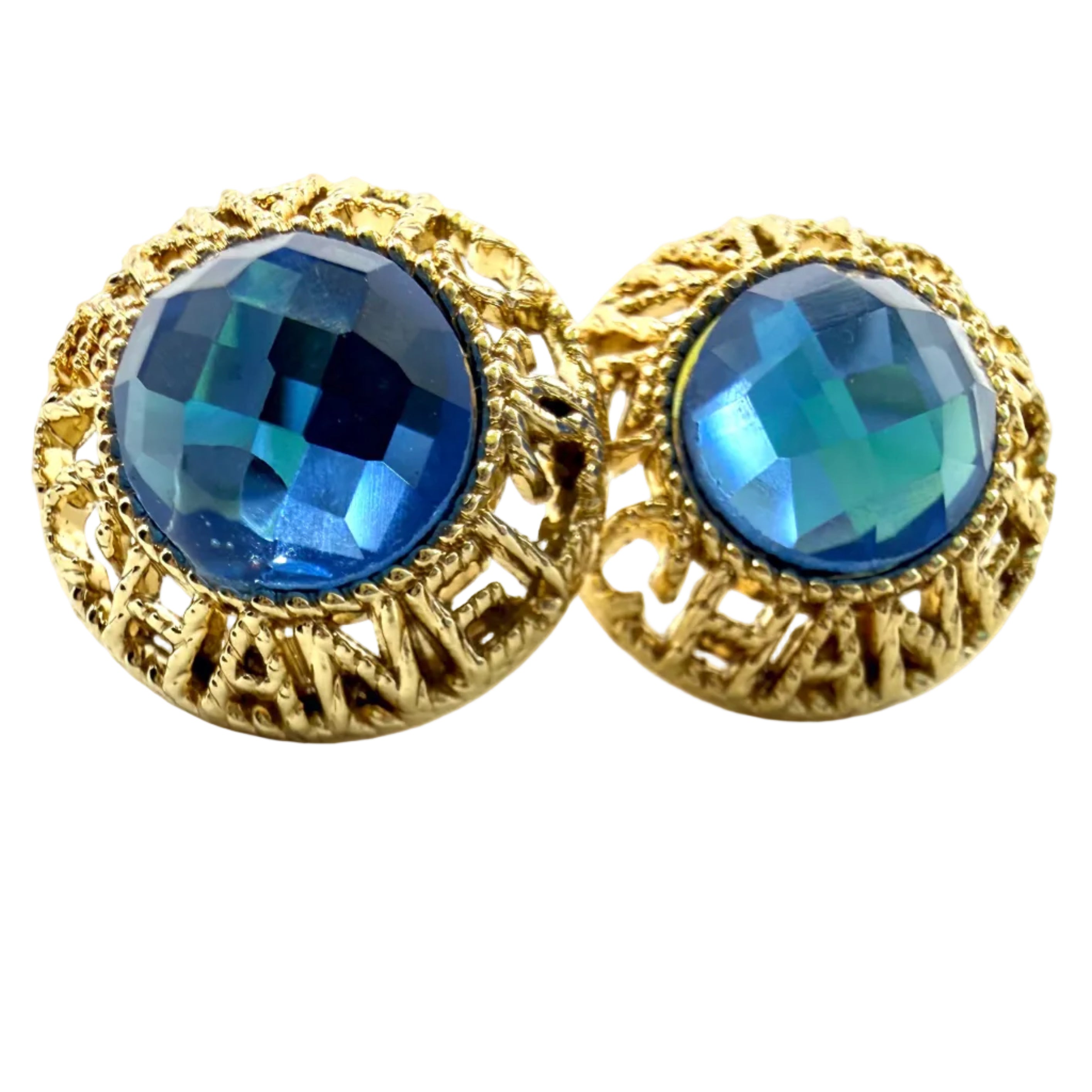 REPURPOSED BUTTON BLUE GRACIE STUDS