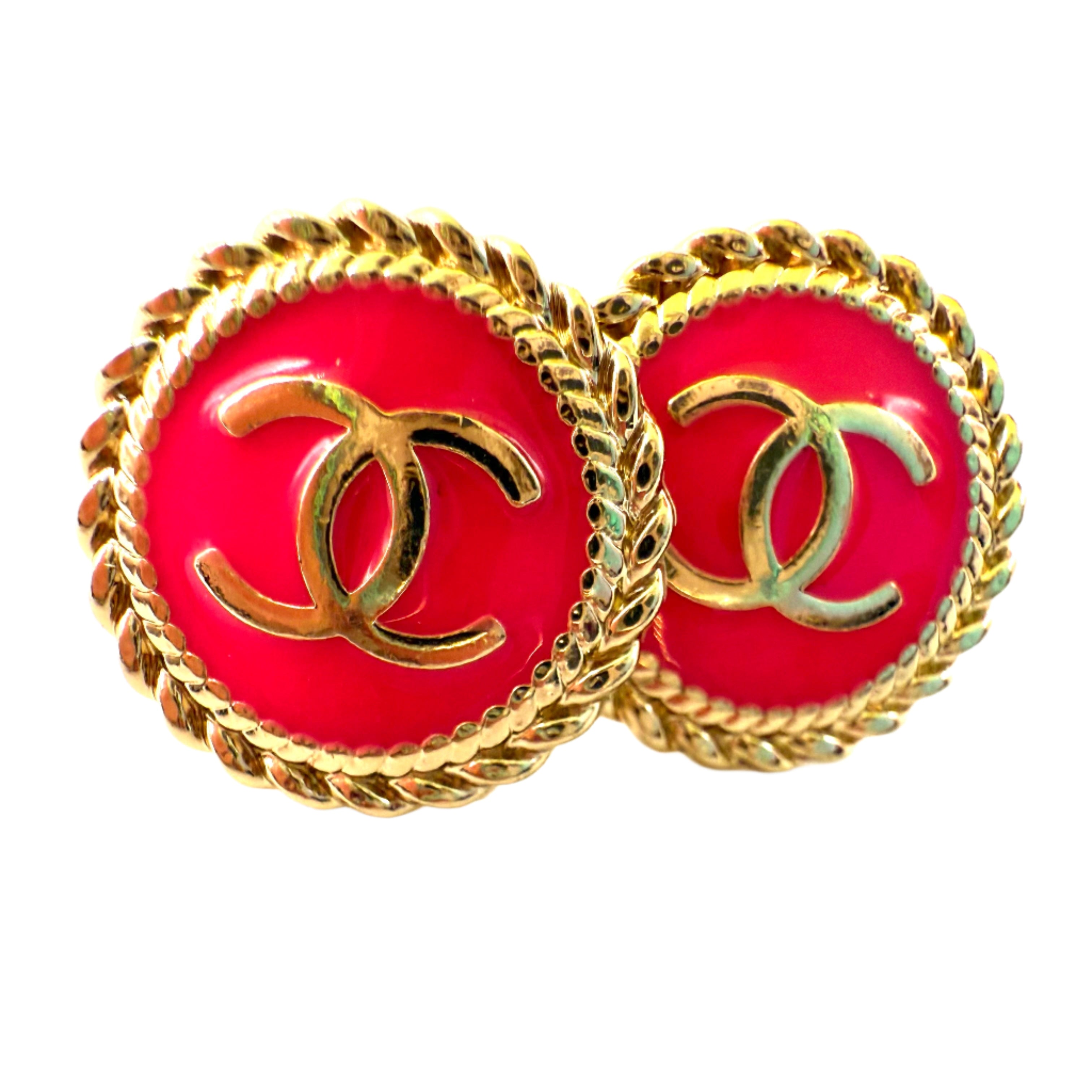 REPURPOSED BUTTON ELECTRIC PINK ANNA STUDS