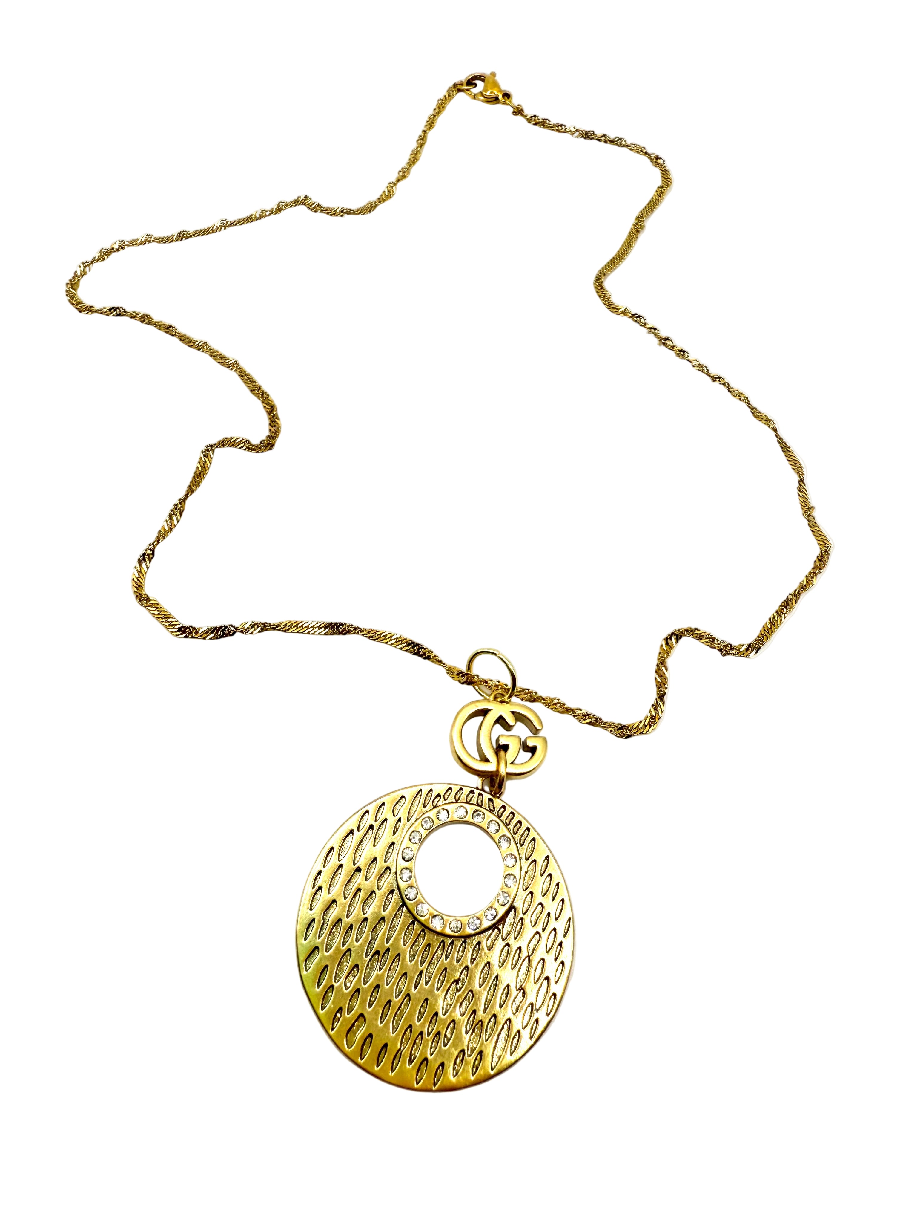 REPURPOSED GOLD CIRCLE DROP CHARM 18” NECKLACE