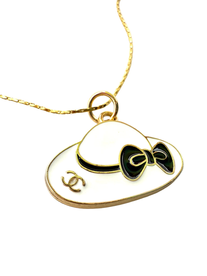 REPURPOSED WHITE HAT CHARM NECKLACE
