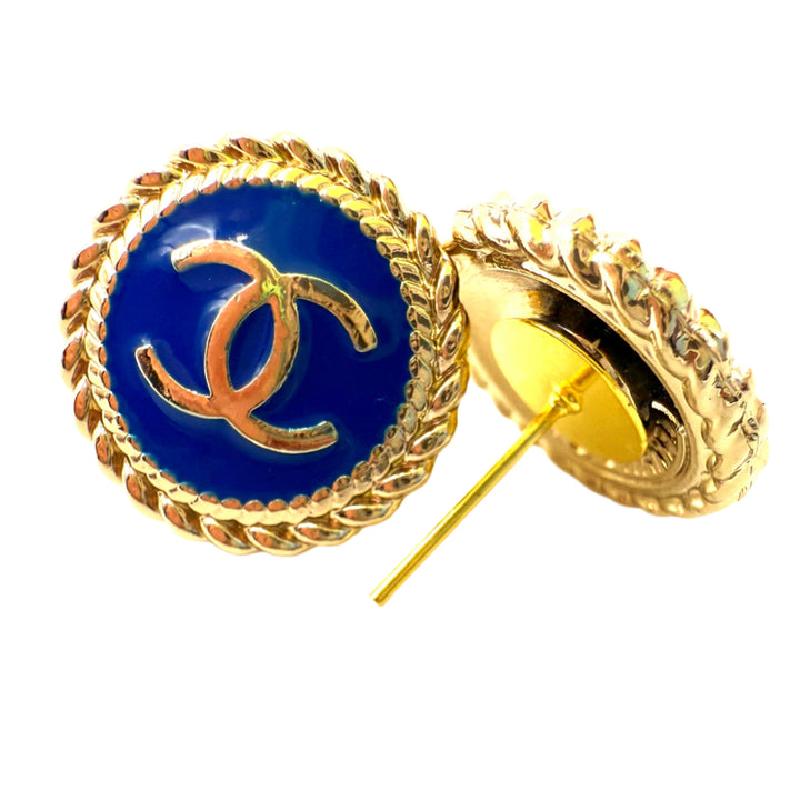 REPURPOSED BUTTON BLUE ANNA STUDS