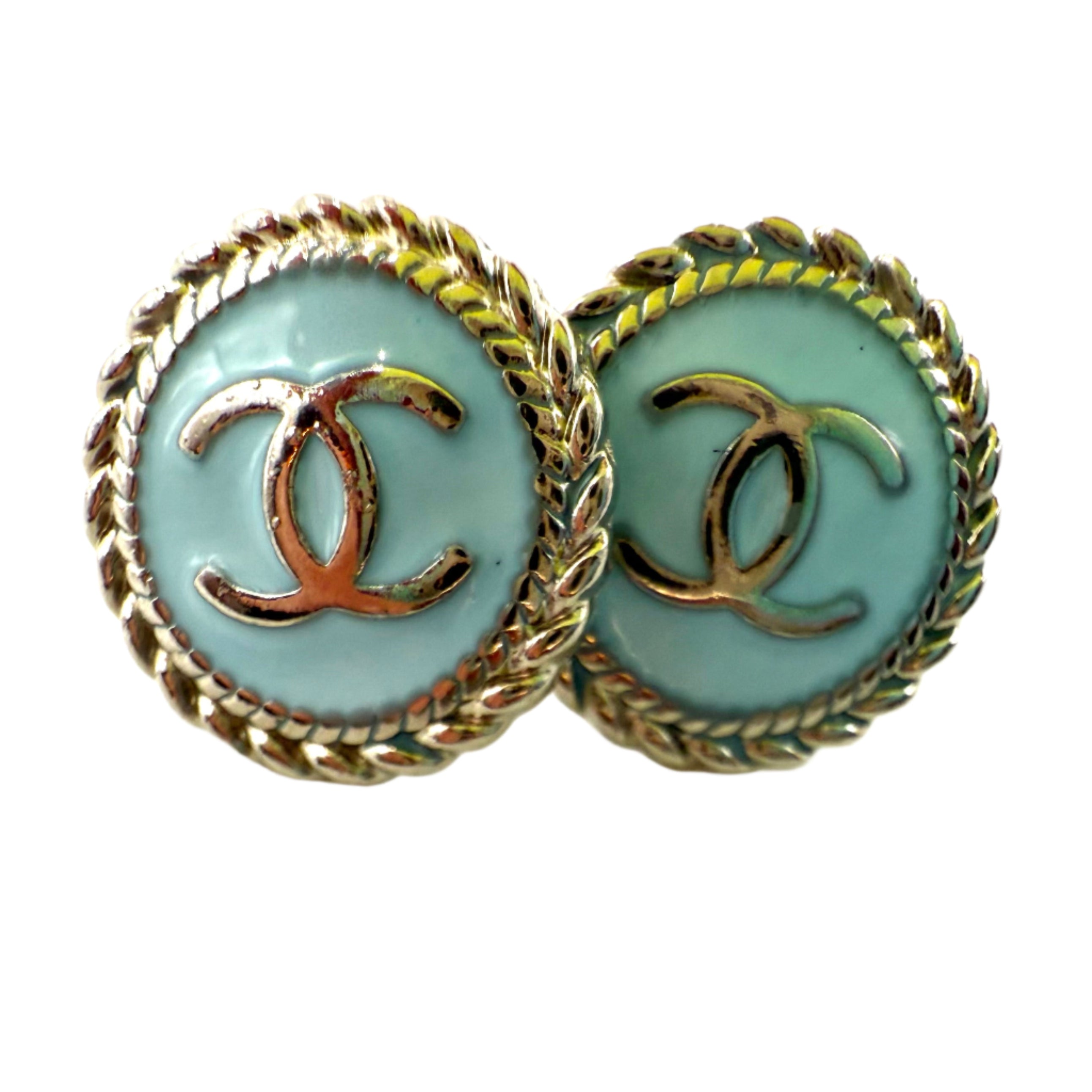 REPURPOSED BUTTON LIGHT BLUE/SILVER ANNA STUDS