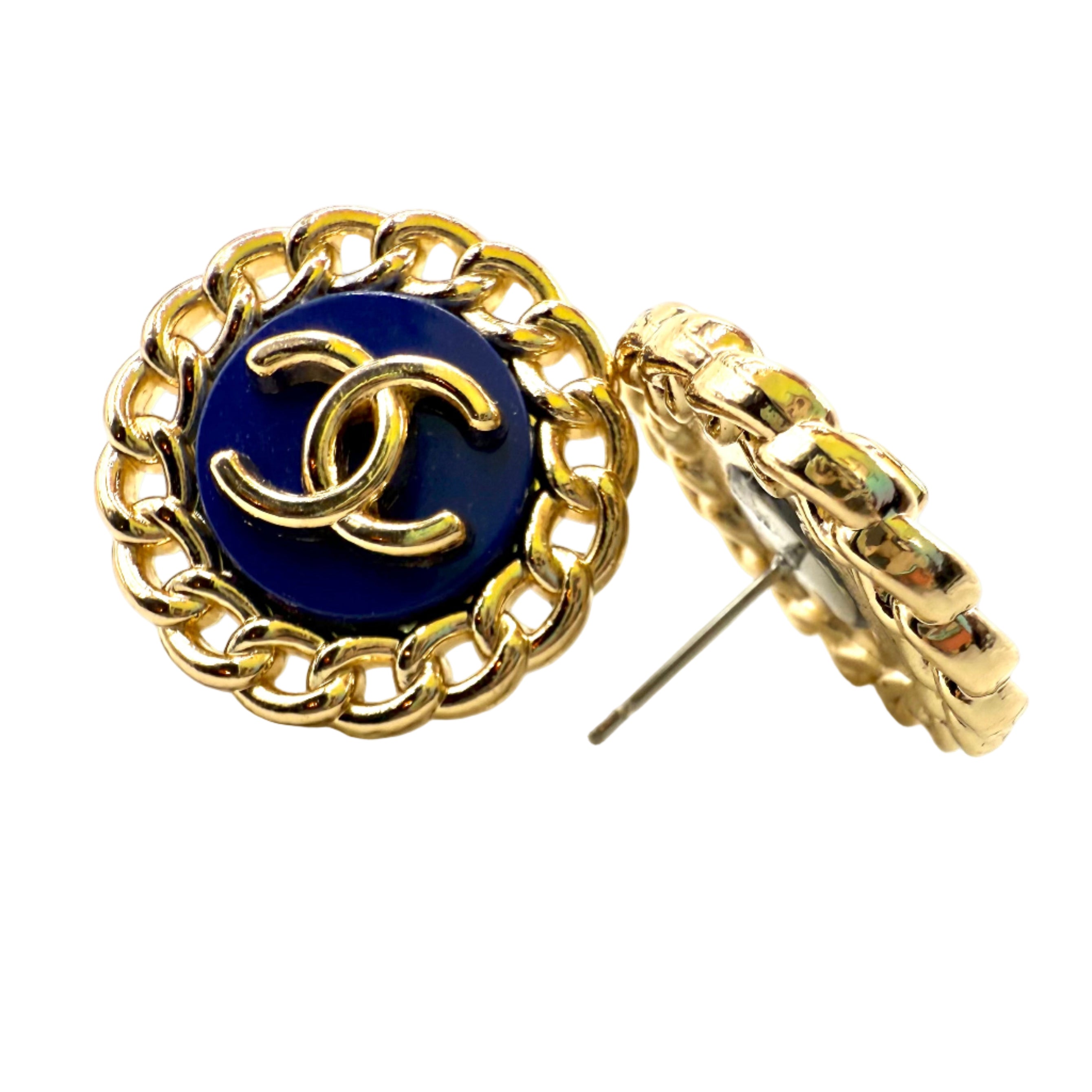 REPURPOSED BUTTON BLUE REBECCA STUDS