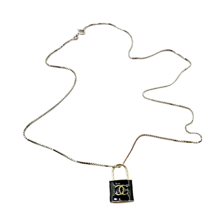 REPURPOSED BLACK LOCK CHARM NECKLACE