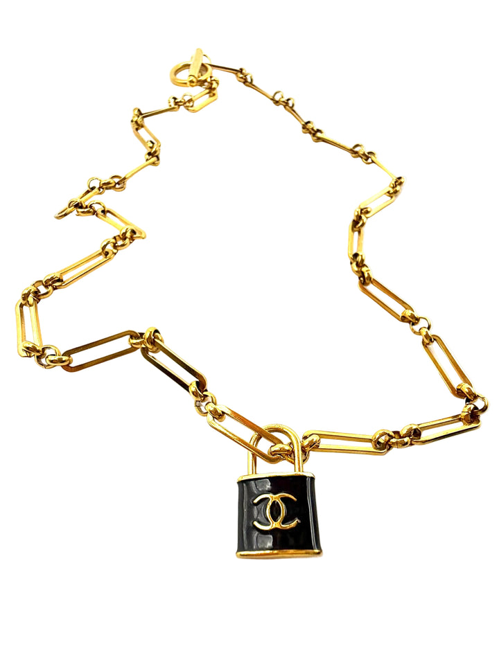 REPURPOSED BLACK LOCK NECKLACE