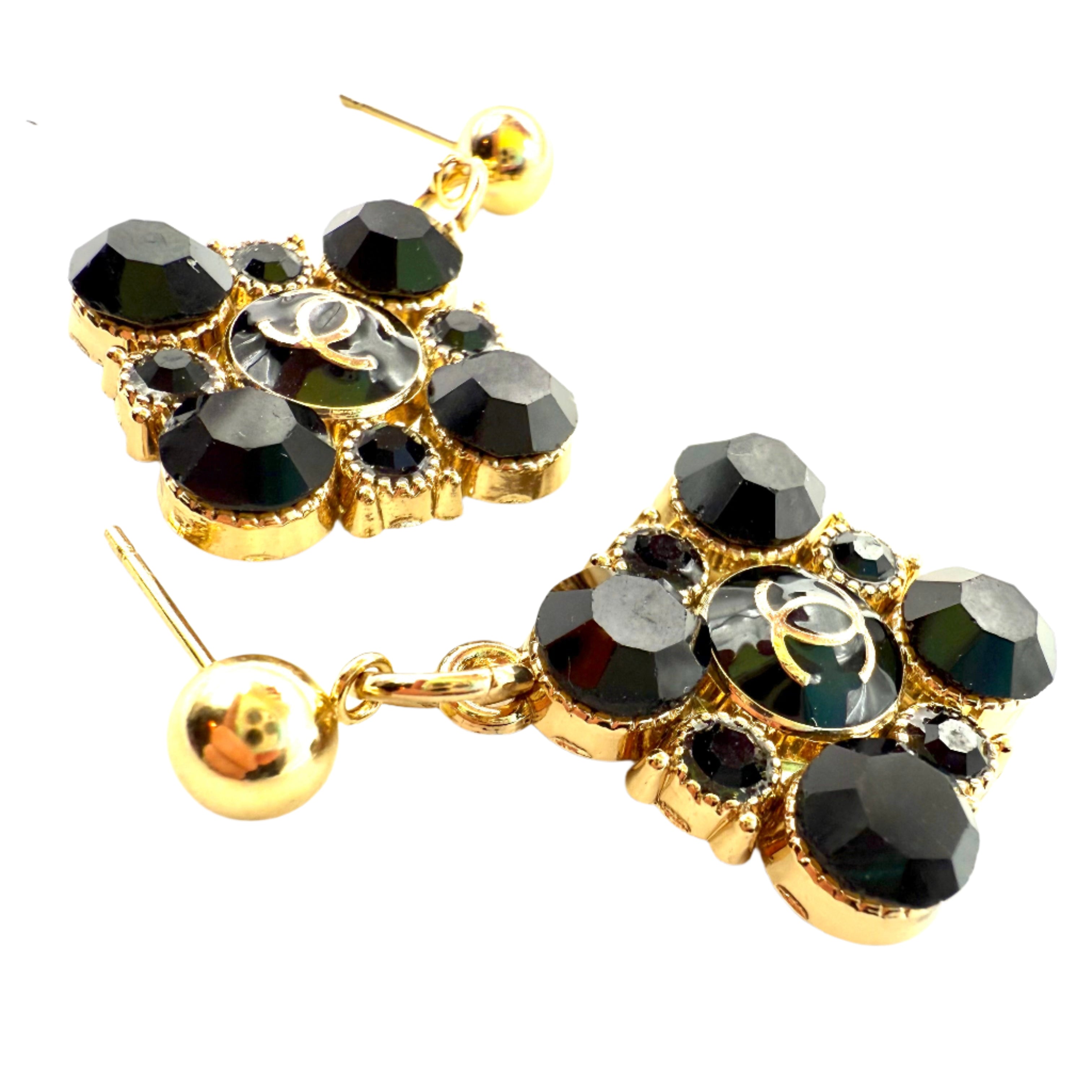 REPURPOSED CHARM BLACK DIAMOND EARRINGS