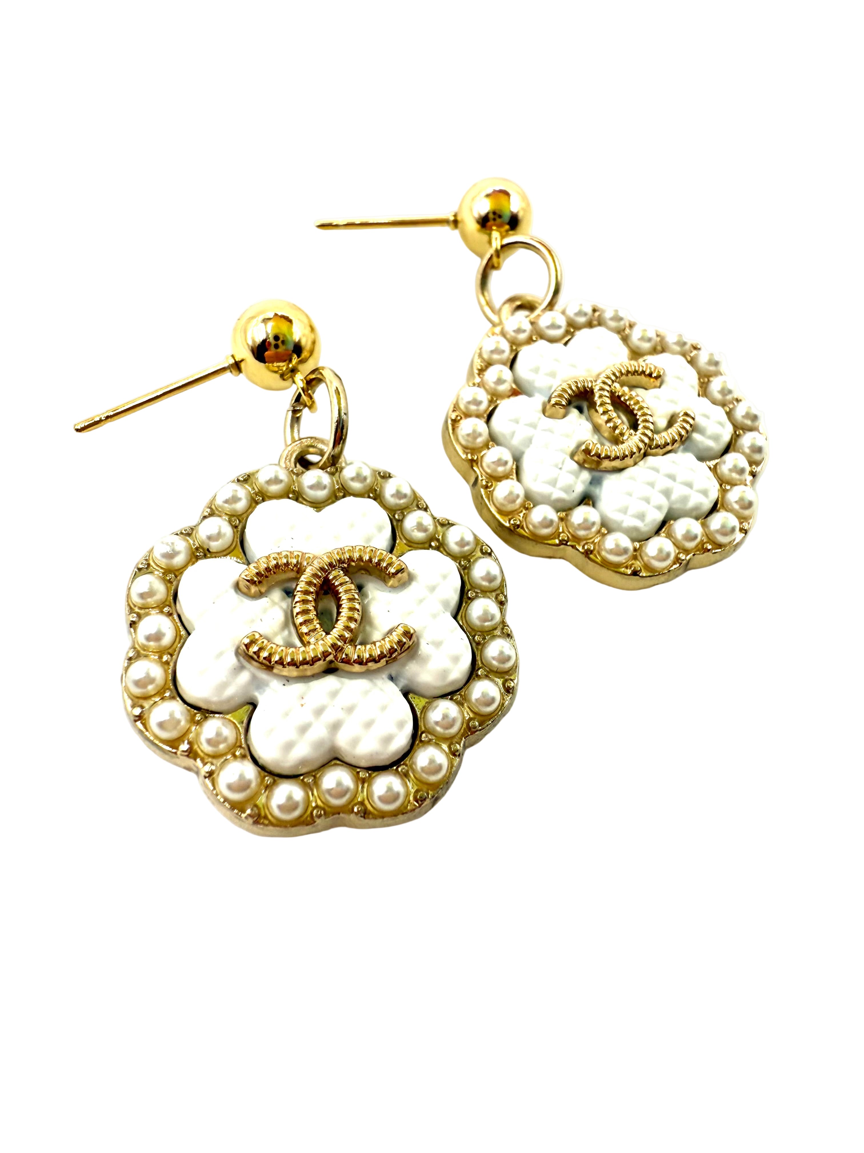 REPURPOSED CHARM WHITE/PEARL EARRINGS