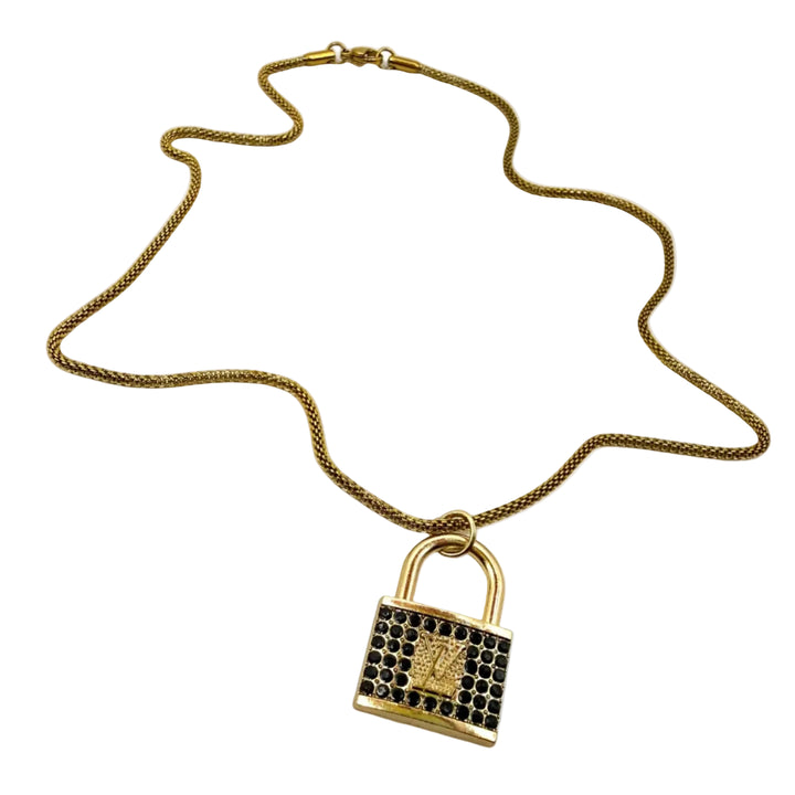 REPURPOSED BLACK STONE LOCK NECKLACE
