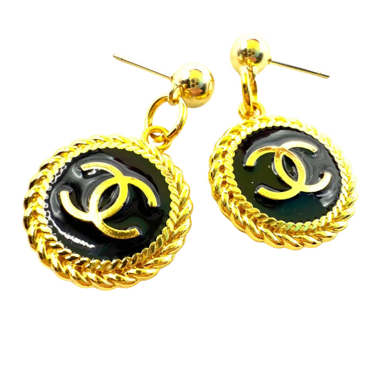 REPURPOSED CHARM BLACK/GOLD CIRCLE EARRINGS