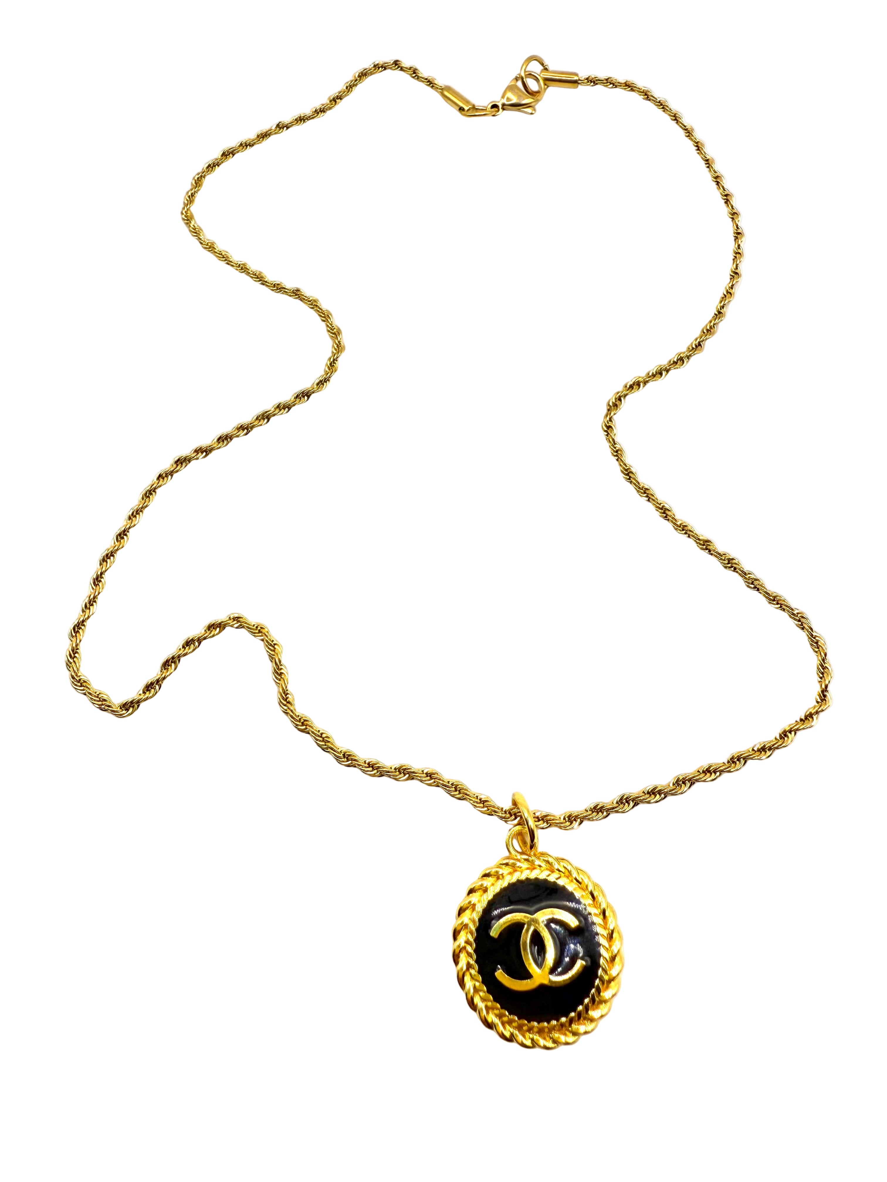 REPURPOSED BLACK/GOLD CHARM 18” NECKLACE