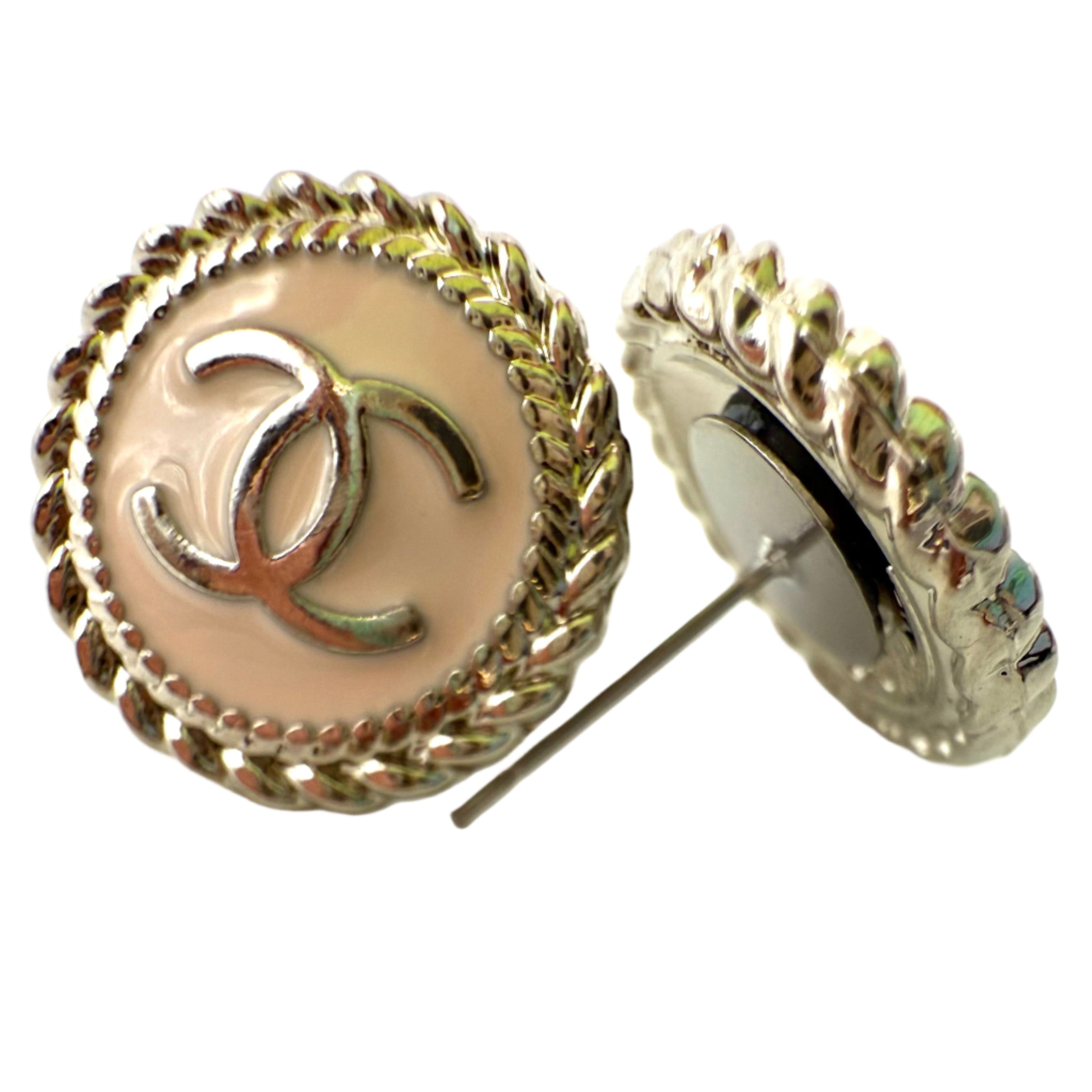 REPURPOSED BUTTON PALE PINK/SILVER ANNA STUDS