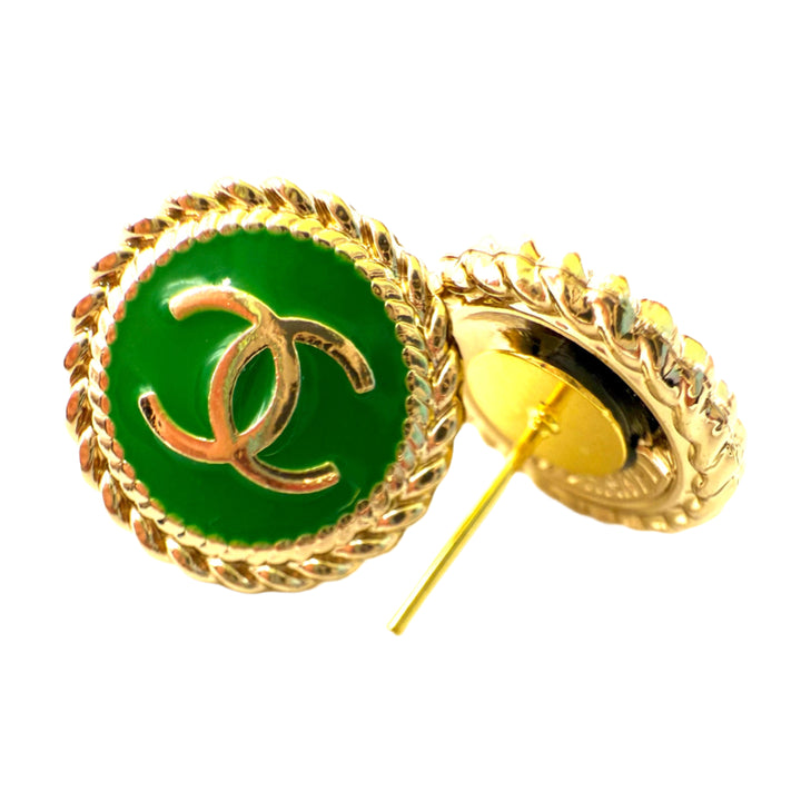 REPURPOSED BUTTON GREEN ANNA STUDS