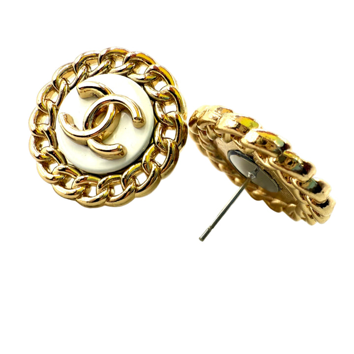 REPURPOSED BUTTON WHITE REBECCA STUDS