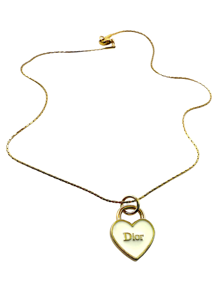 REPURPOSED PETITE WHITE HEART CHARM NECKLACE