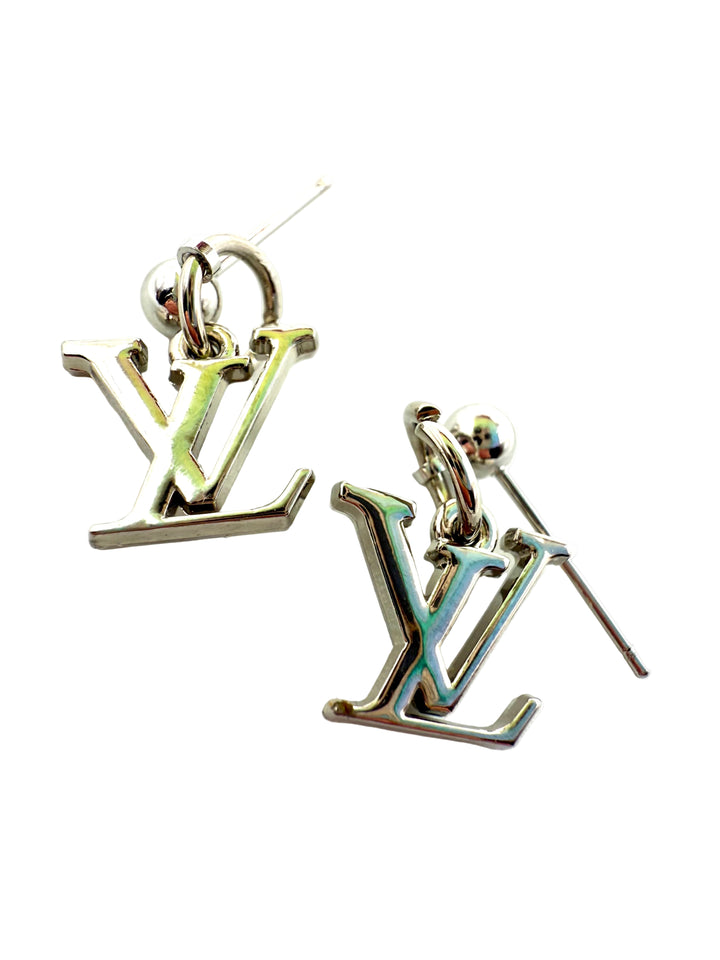 REPURPOSED CHARM SILVER LETTER EARRINGS