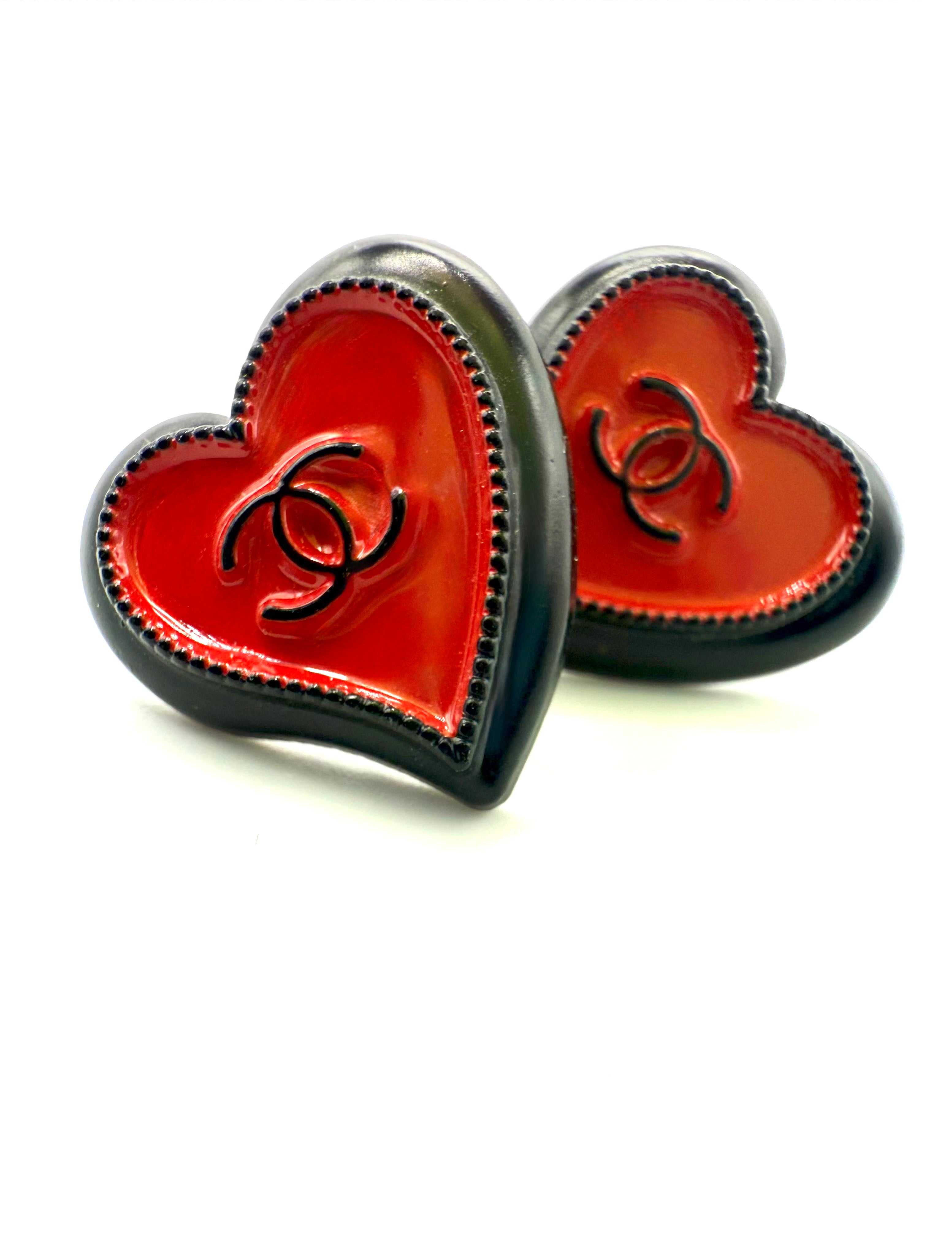 REPURPOSED BUTTON RED/BLACK LOVE STUDS