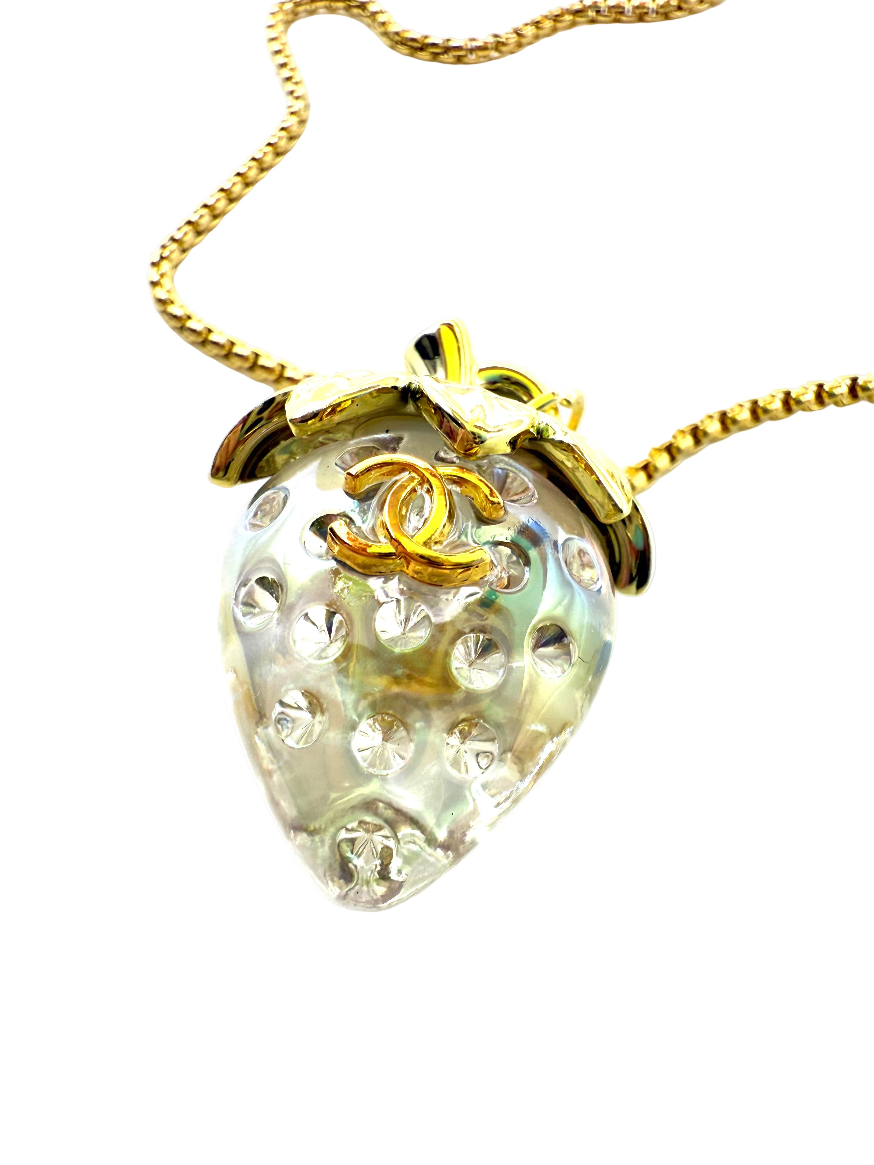 REPURPOSED CLEAR STRAWBERRY CHARM NECKLACE