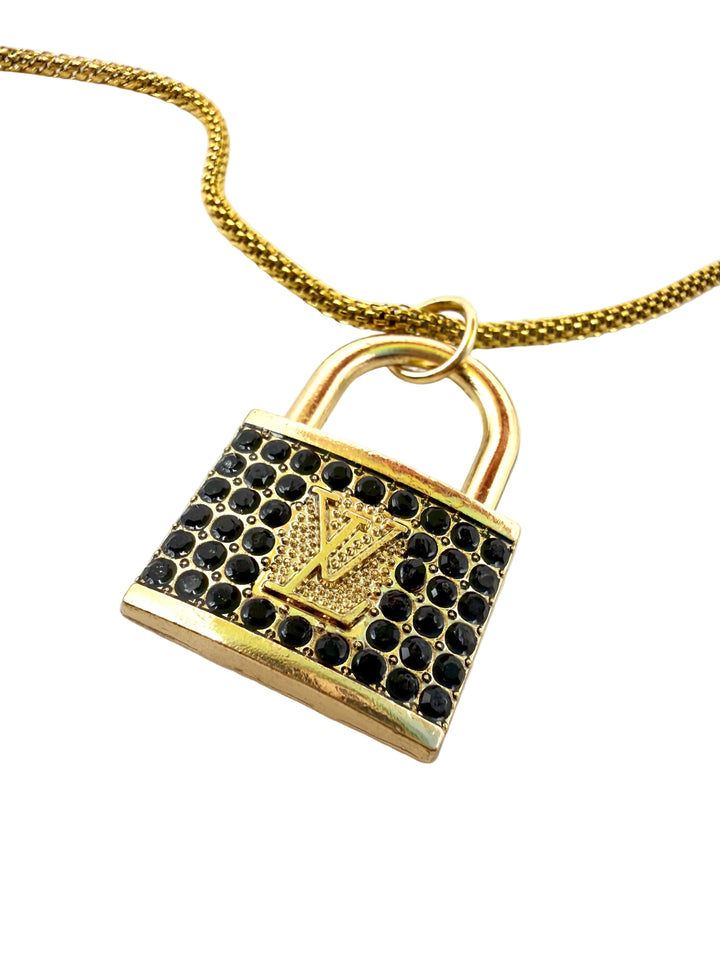 REPURPOSED BLACK STONE LOCK NECKLACE