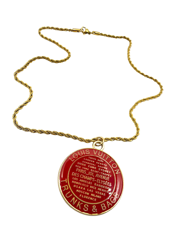 REPURPOSED LARGE RED TAG NECKLACE