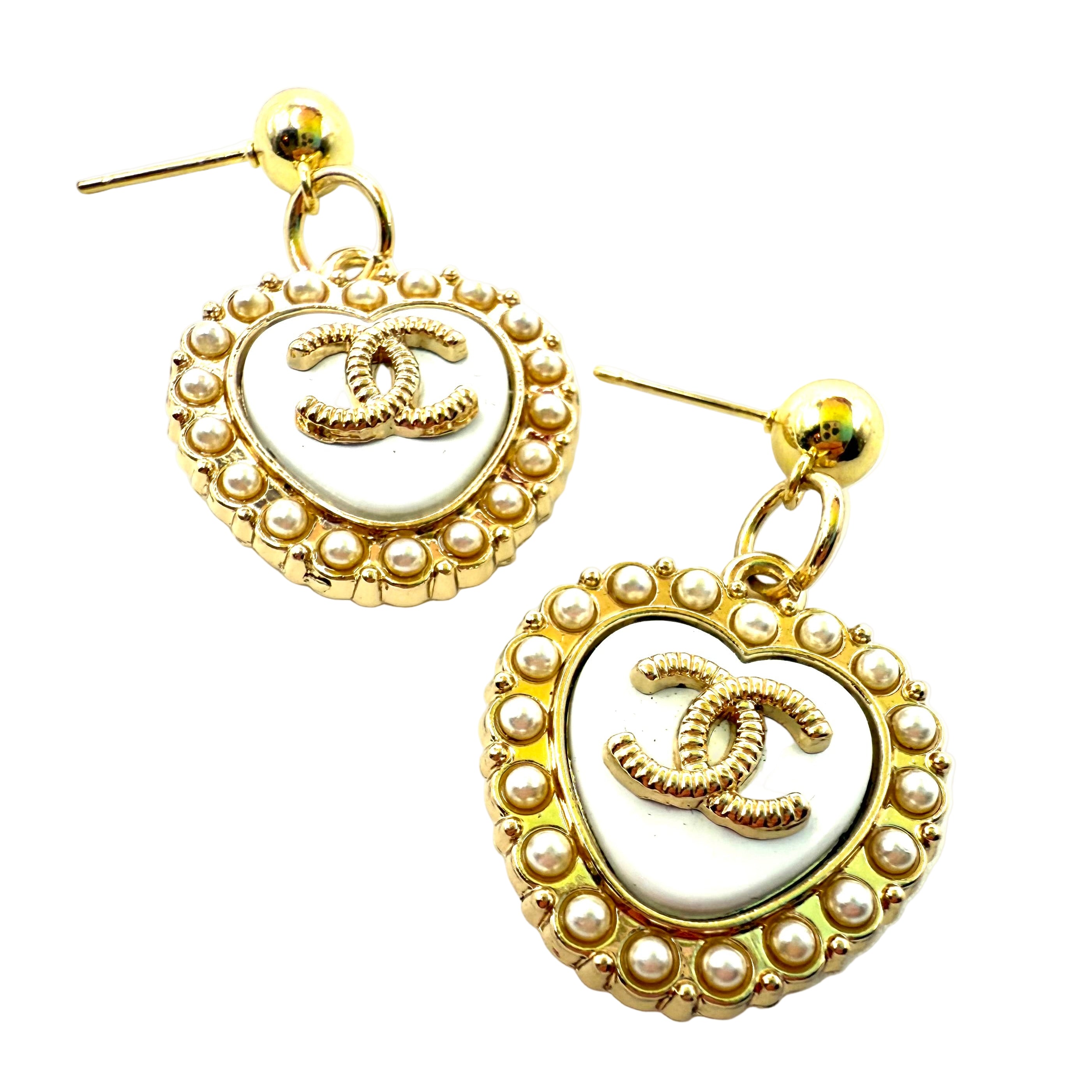 REPURPOSED CHARM WHITE PEARL HEART EARRINGS