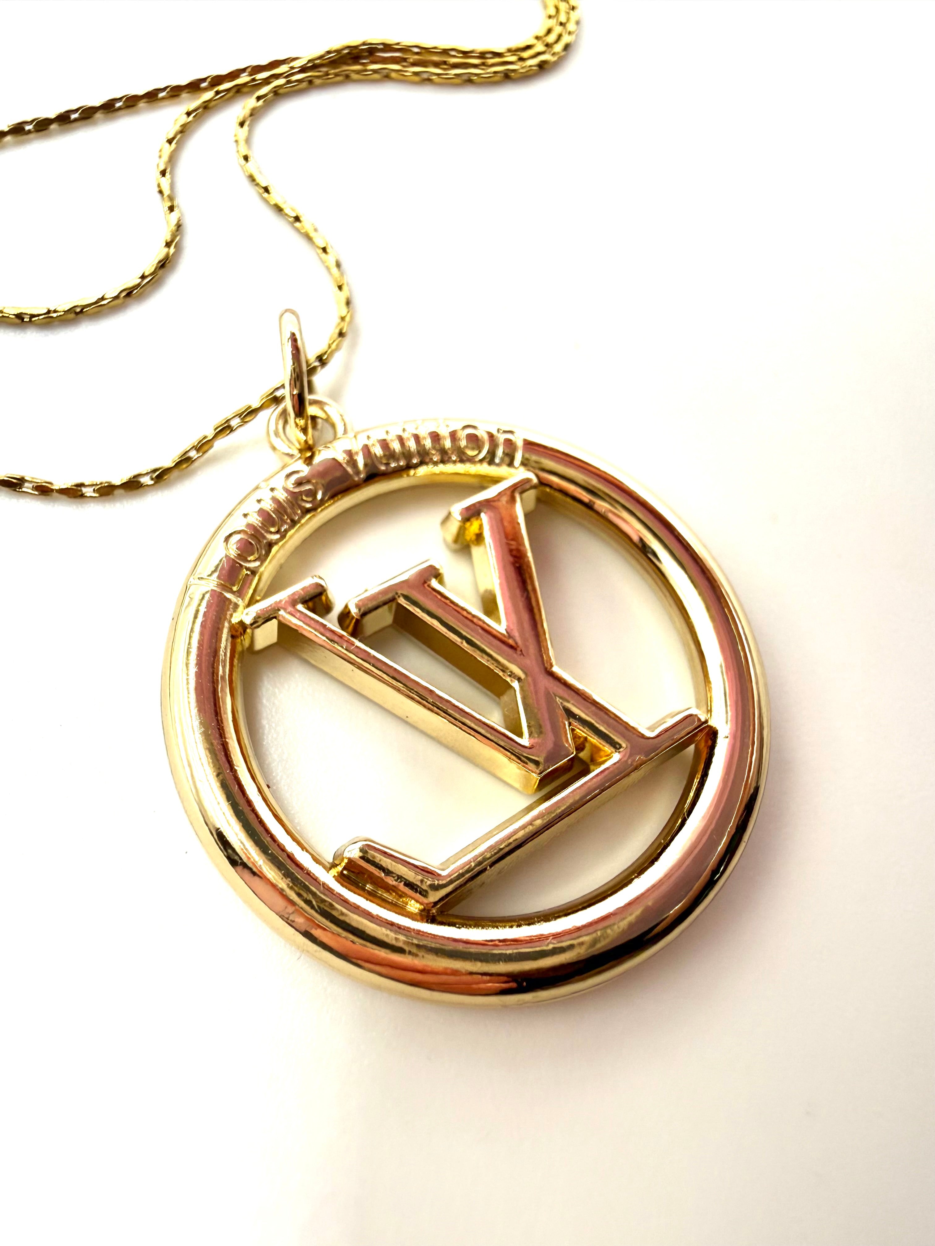 REPURPOSED CIRCLE CHARM THREE CHAIN NECKLACE