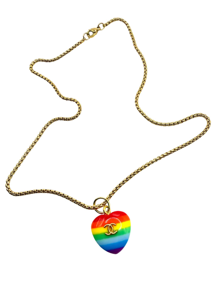 REPURPOSED RAINBOW HEART CHARM NECKLACE