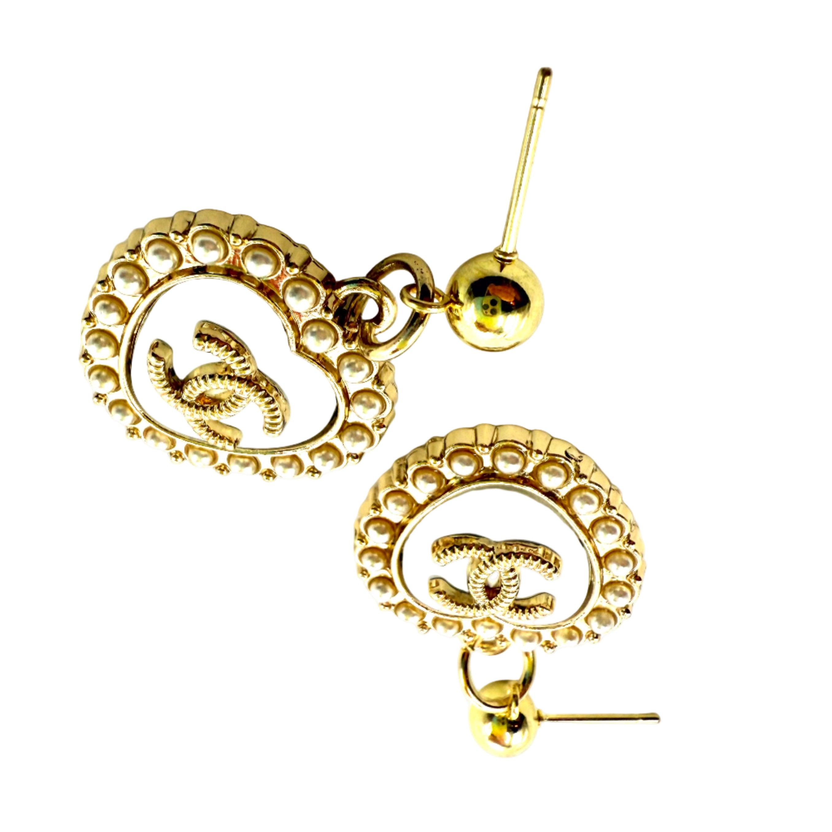 REPURPOSED CHARM WHITE PEARL HEART EARRINGS