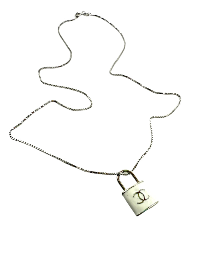 REPURPOSED WHITE LOCK CHARM NECKLACE