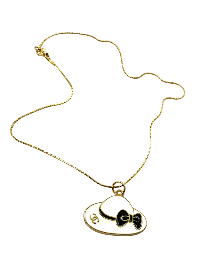REPURPOSED WHITE HAT CHARM NECKLACE