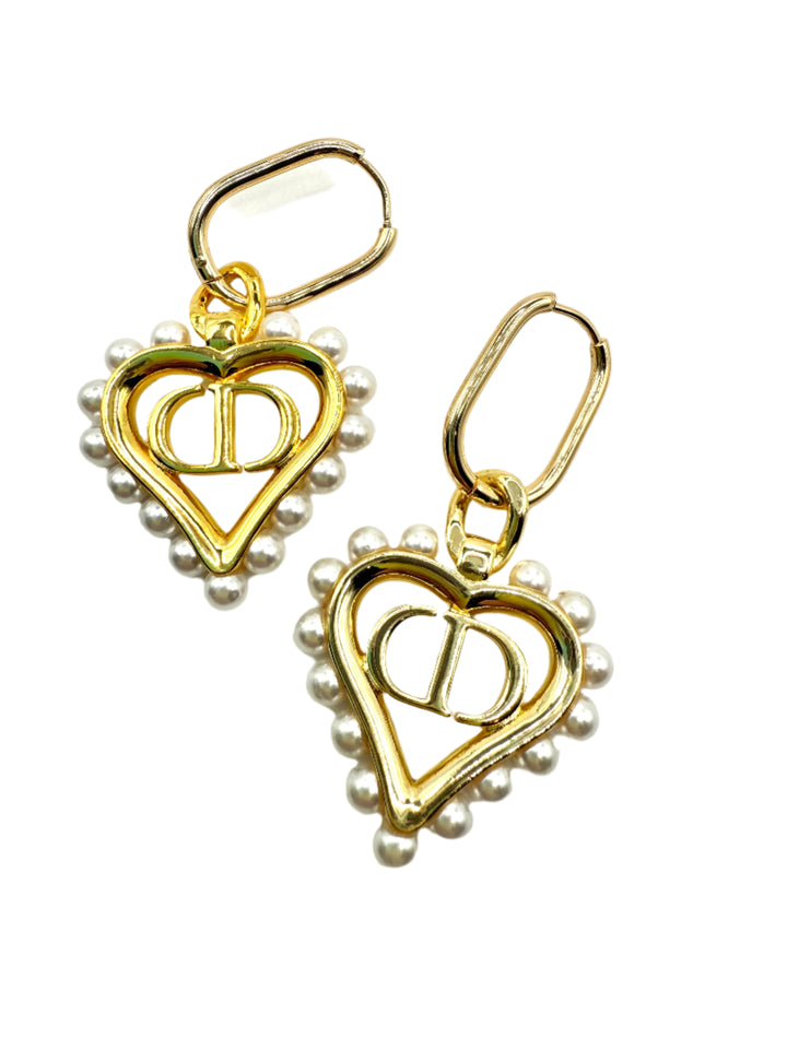 REPURPOSED HEART CHARM HUGGIE EARRINGS